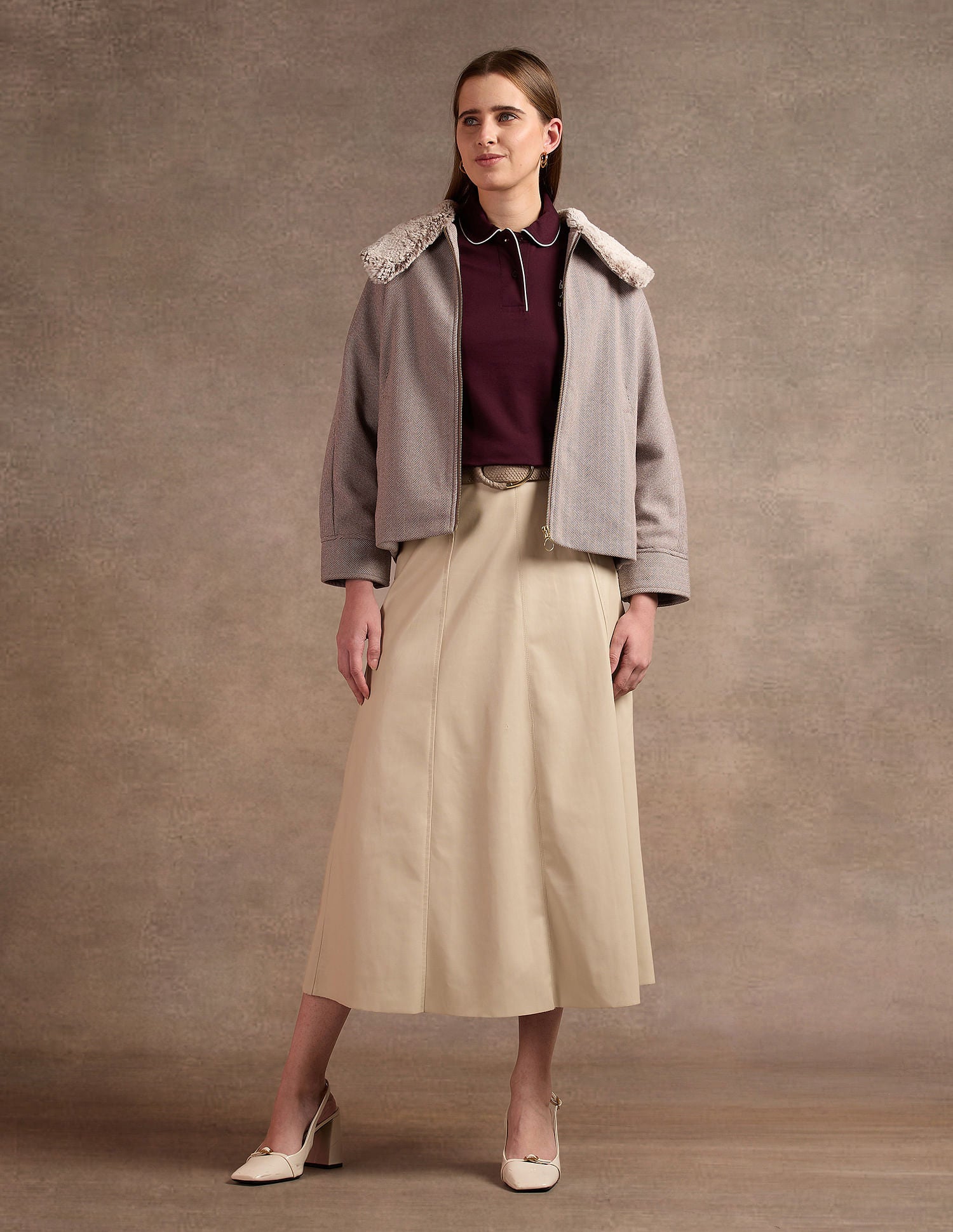 Fur Collar Kimono Jacket Brown - U.S. POLO ASSN. | Large