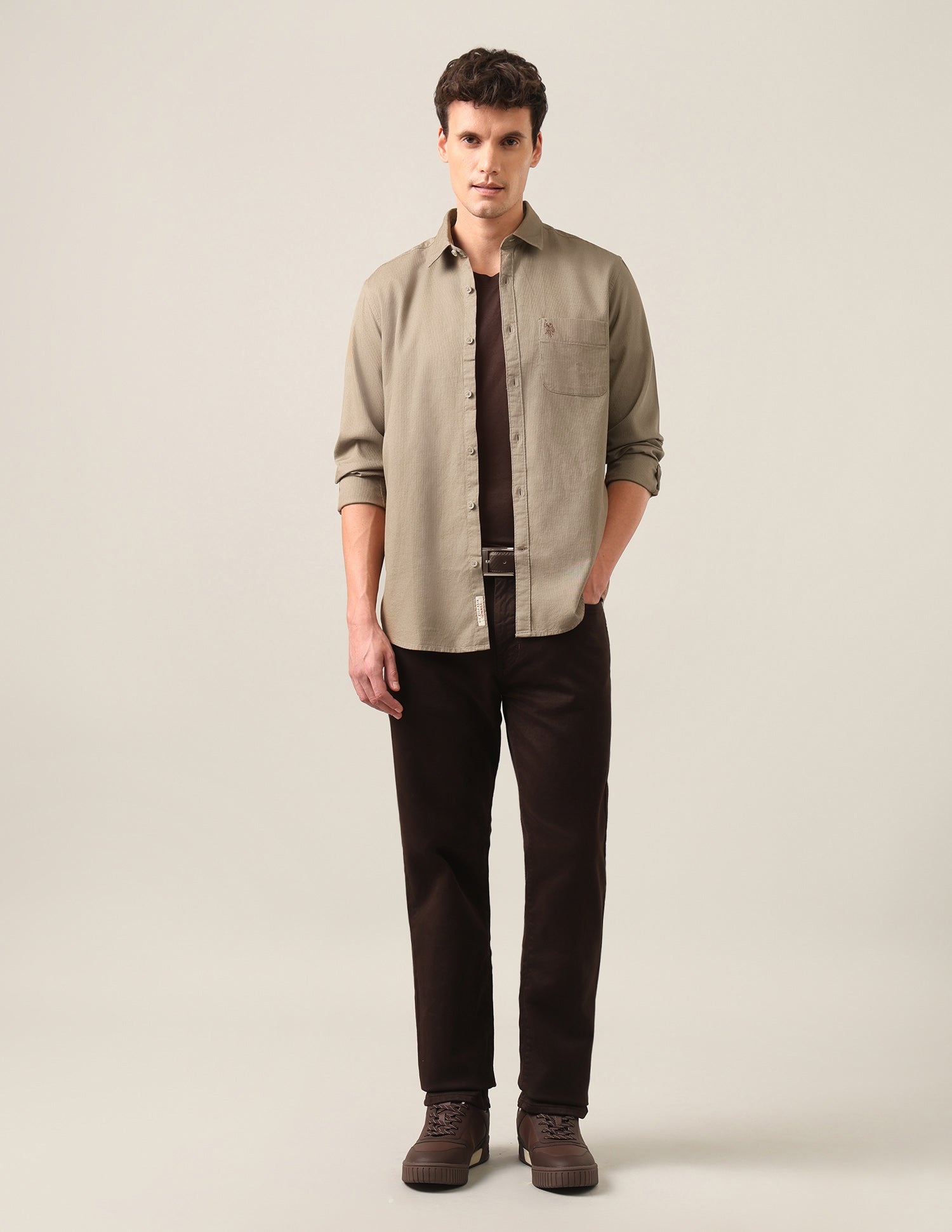Textured Dobby Shirt Khaki - U.S. Polo Assn. India | Large