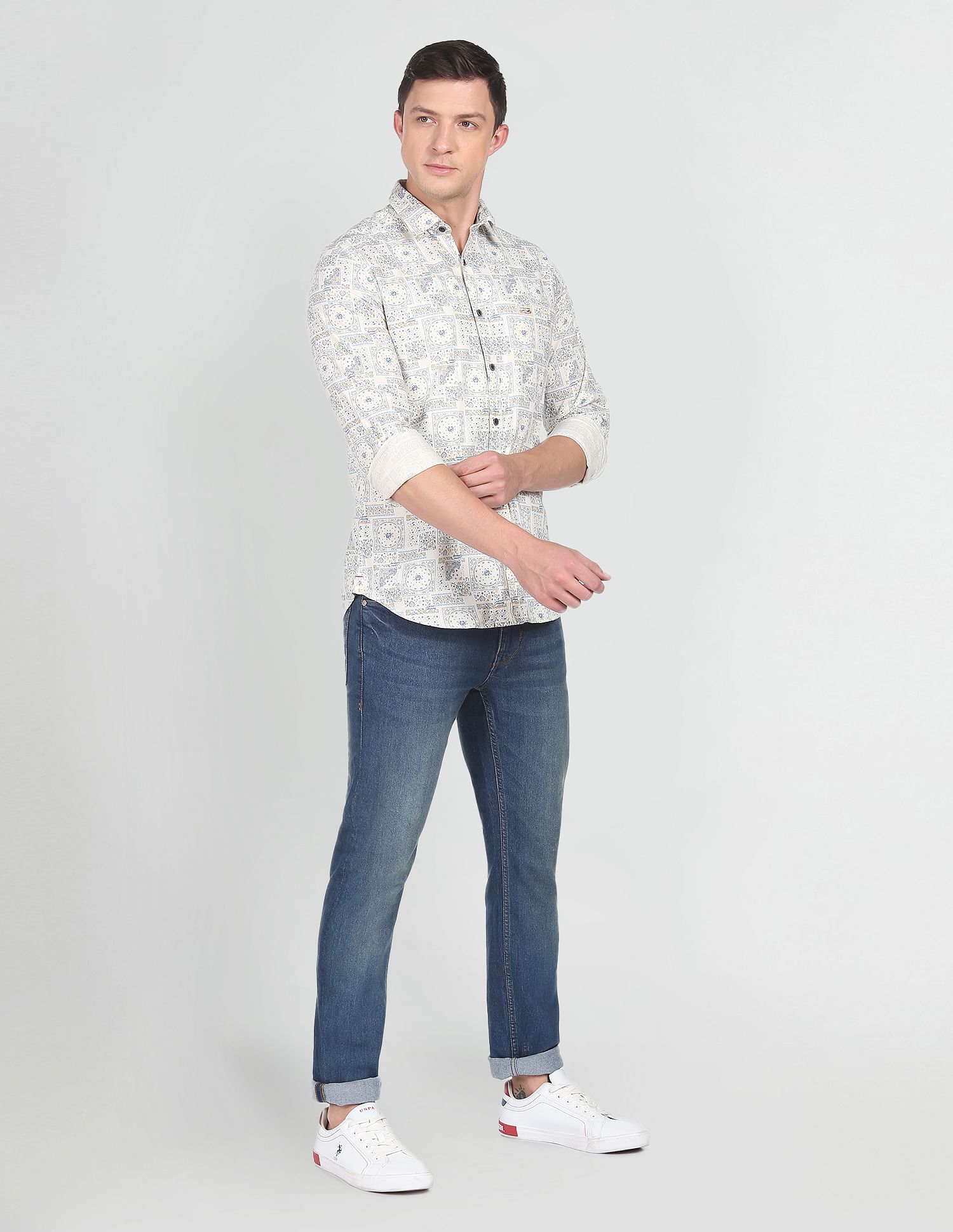 Paisley Print Cotton Casual Shirt Ivory - U.S. POLO ASSN. | Large