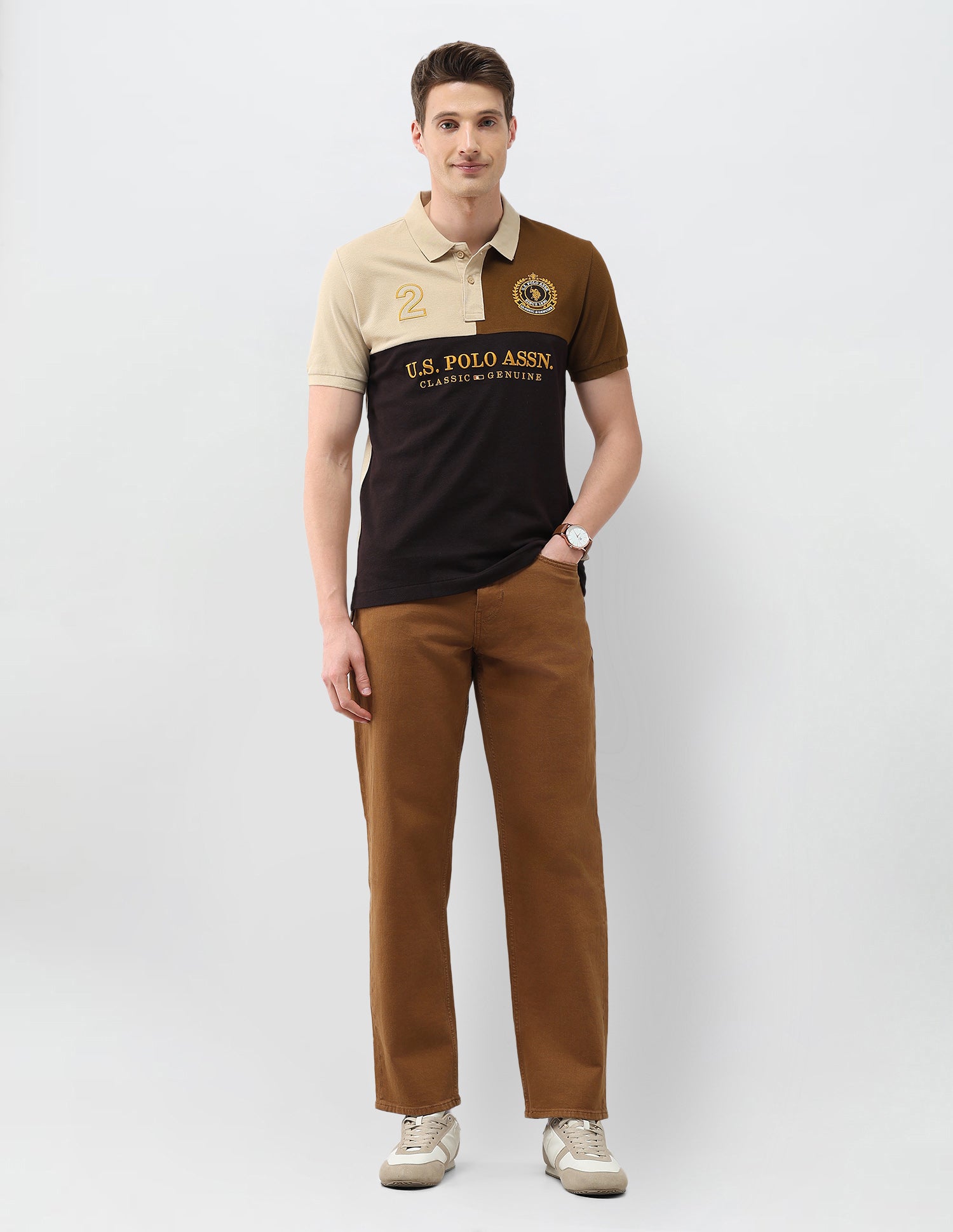 Colourblocked Brand Embroidered Slim Fit Polo Shirt Brown - U.S. Polo Assn. India | Large