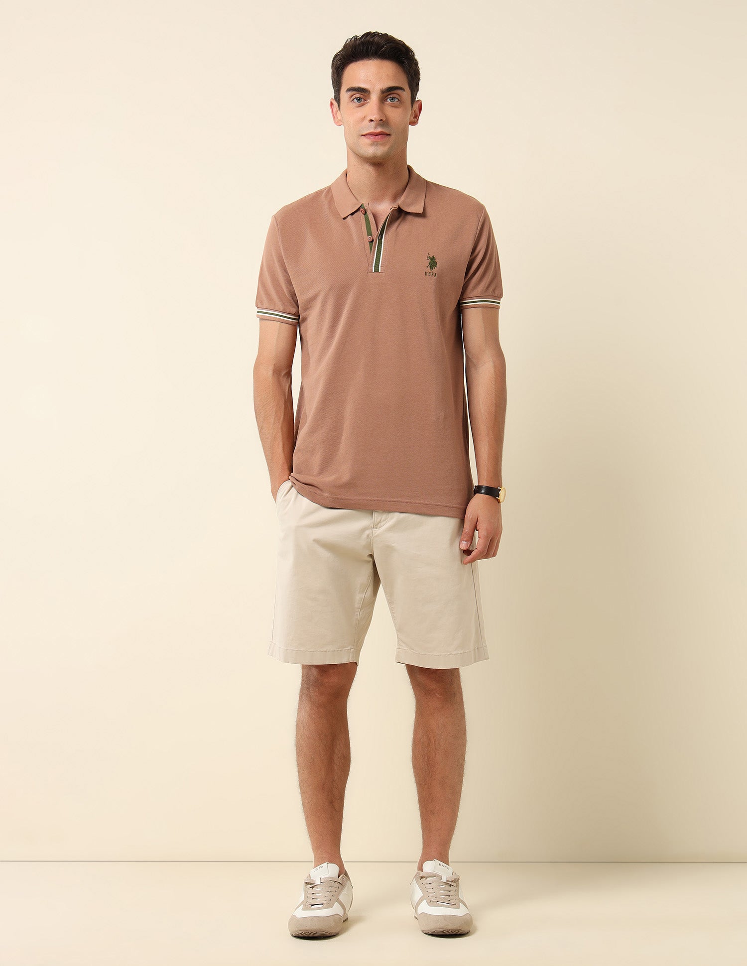 Pure Cotton Slim Fit Polo Shirt Light Brown - U.S. Polo Assn. India | Large