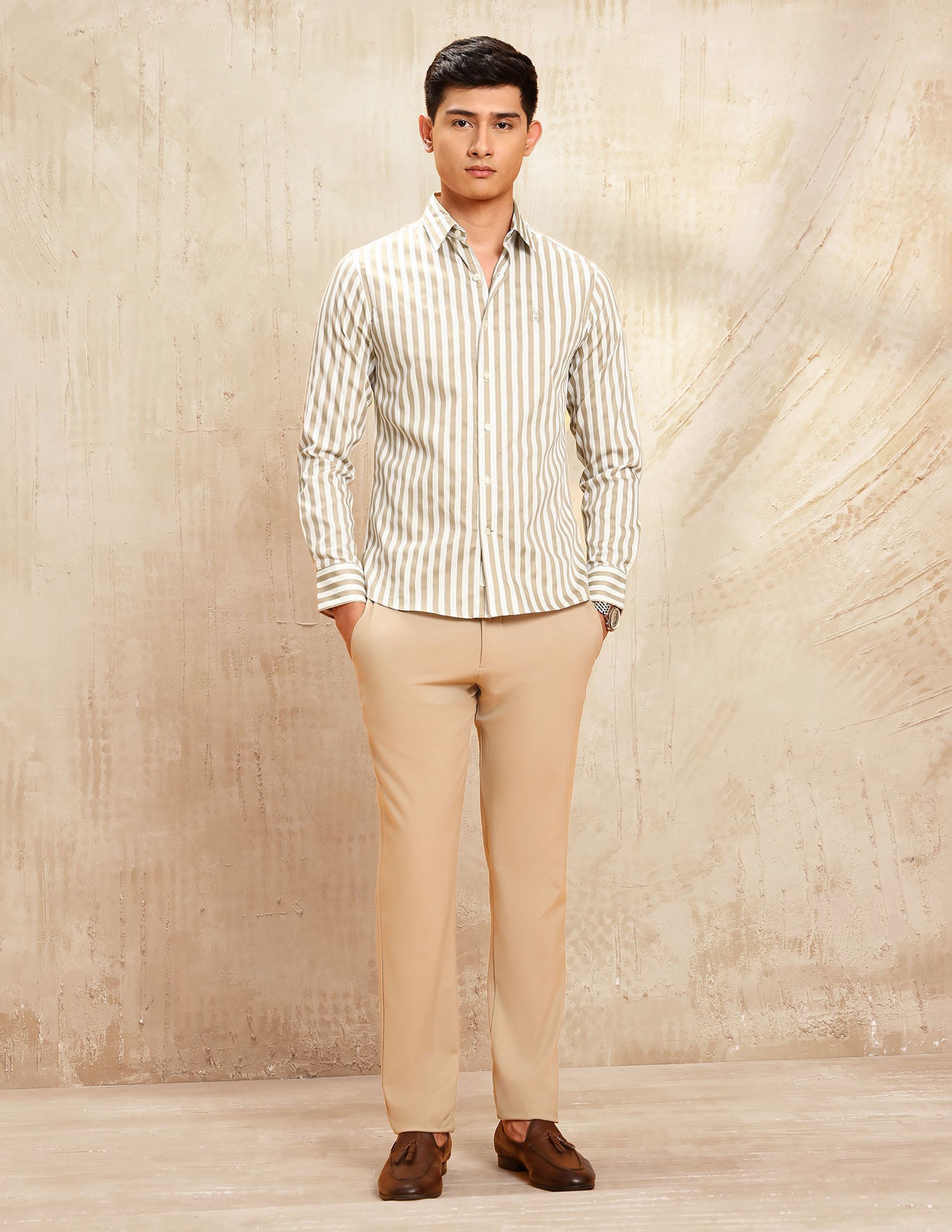 Satin Vertical Striped Shirt Beige - U.S. POLO ASSN. | Large