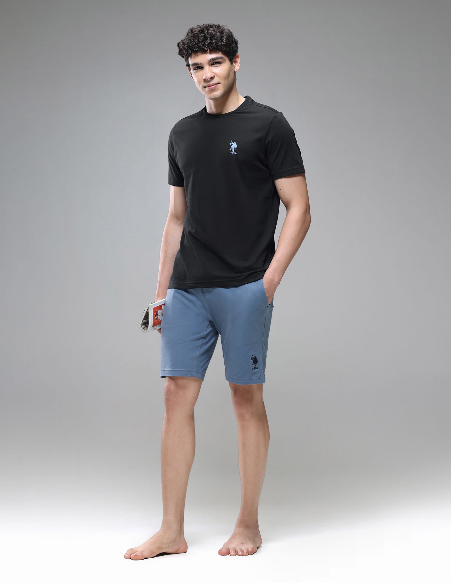 Tonal Logo Cotton 1633 Lounge T-Shirt - Pack Of 2 Olive and Black - U.S. Polo Assn. India | Large