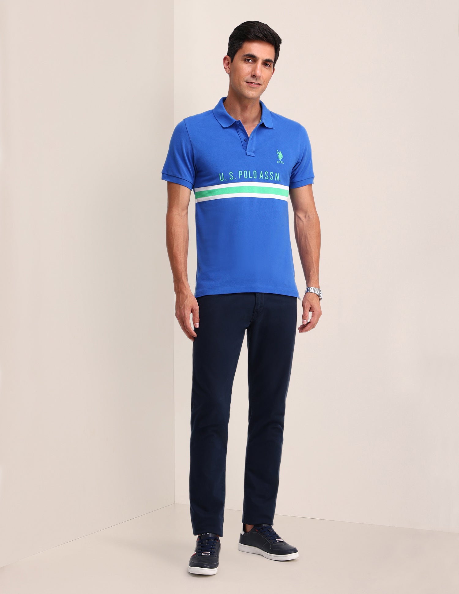 Horizontal Striped Slim Fit Polo Shirt Blue - U.S. Polo Assn. India | Large
