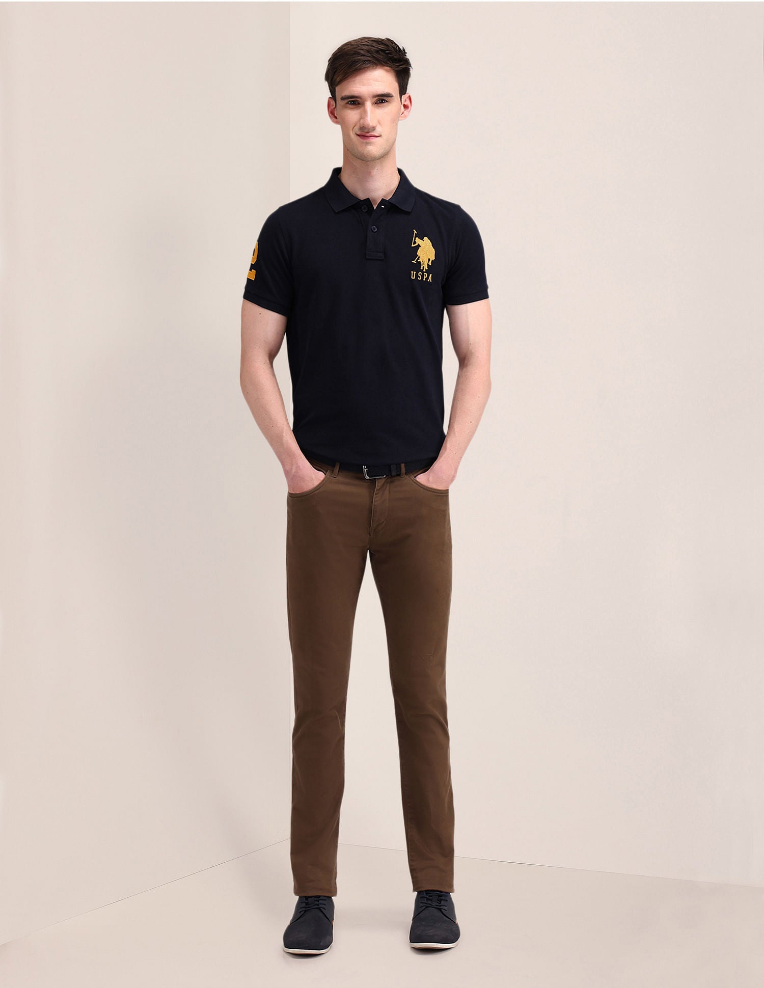 Pure Cotton Solid Slim Fit Polo Shirt Navy - U.S. POLO ASSN. | Large