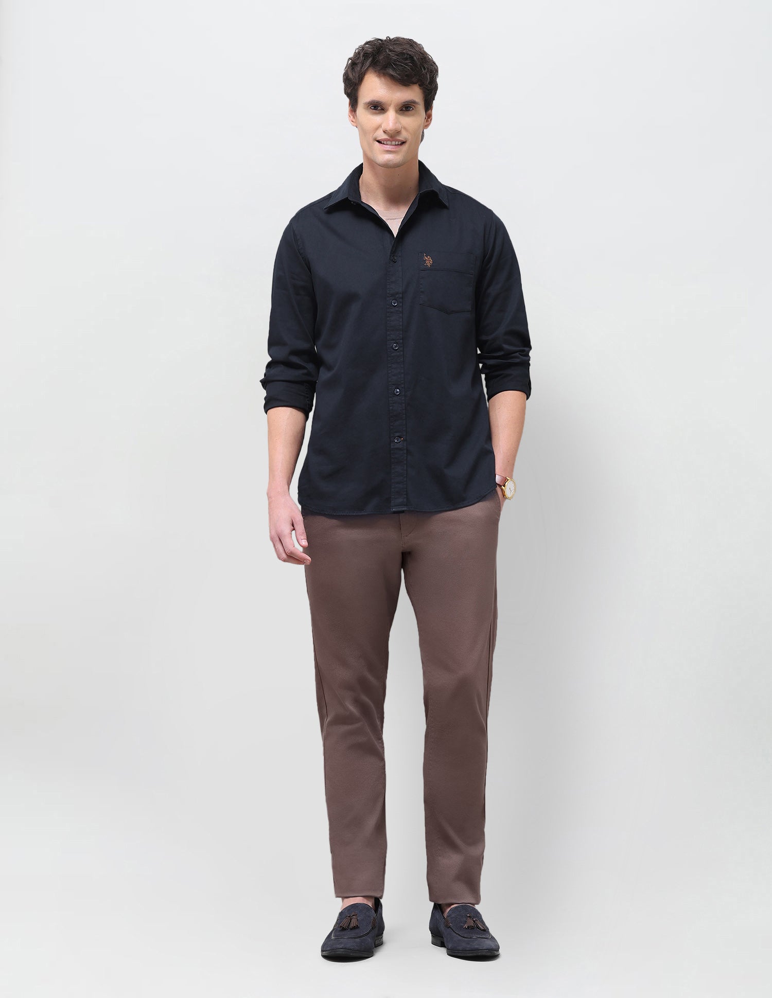 Solid Tailored Fit Shirt Navy - U.S. Polo Assn. India | Large