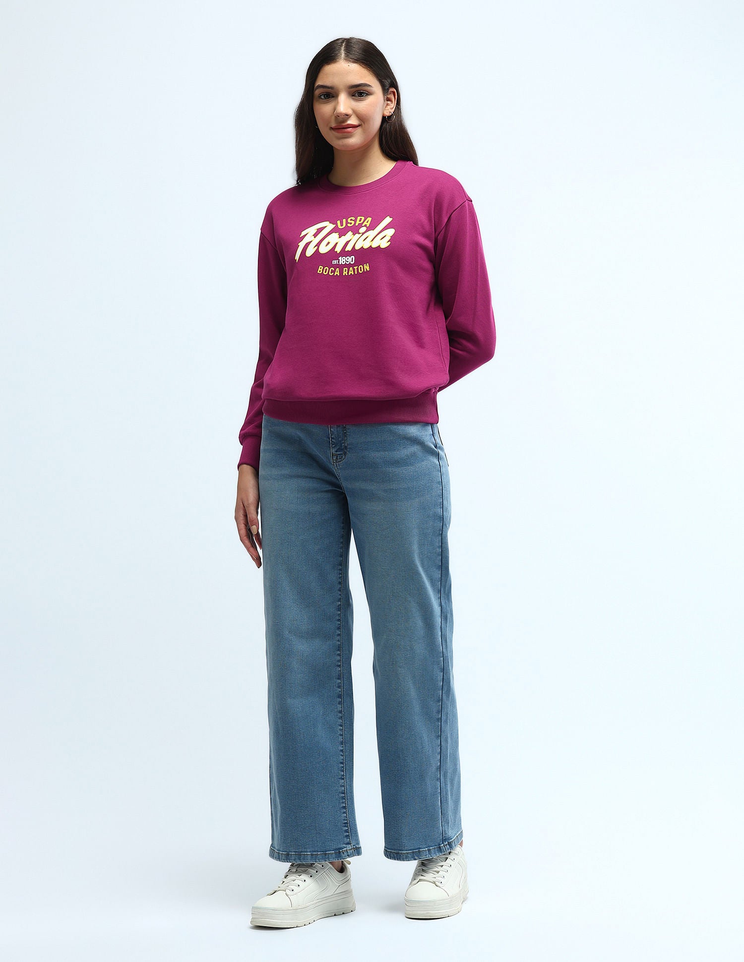 Crew Neck Graphic Print Sweatshirt Fuchsia - U.S. POLO ASSN. | Large