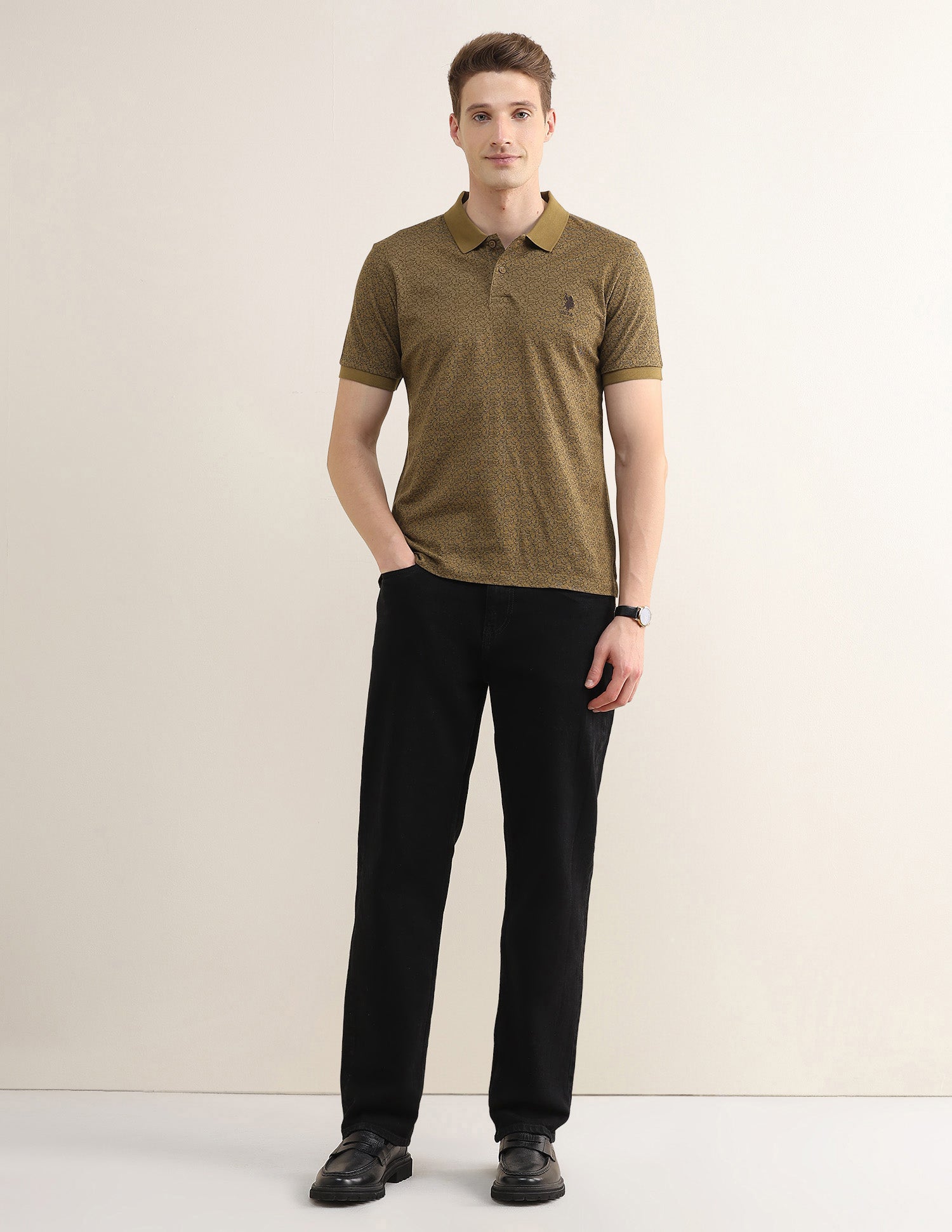 Tropical Printed Slim Fit Polo Shirt Olive - U.S. Polo Assn. India | Large