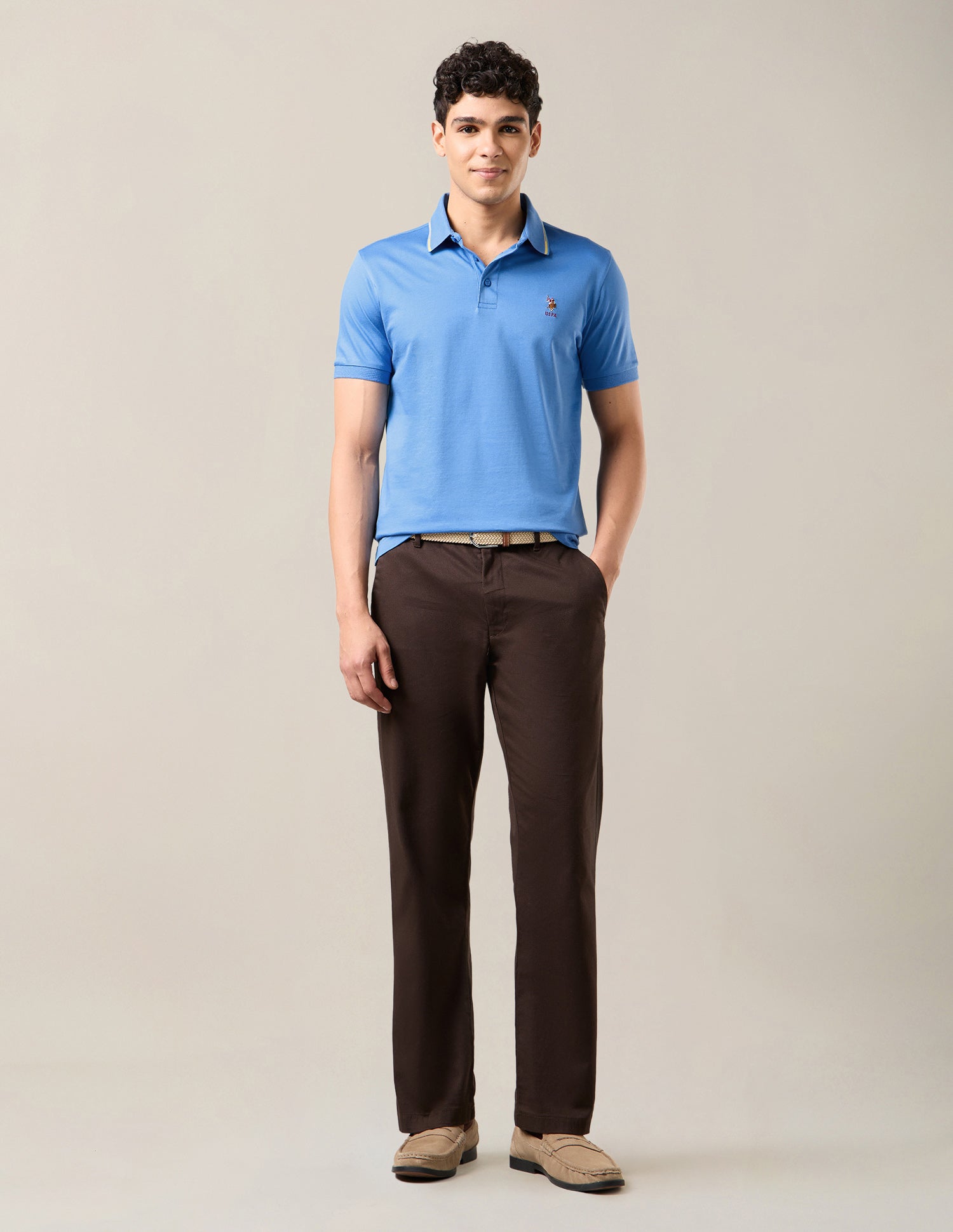 Solid Slim Fit Polo Shirt Light Blue - U.S. Polo Assn. India | Large