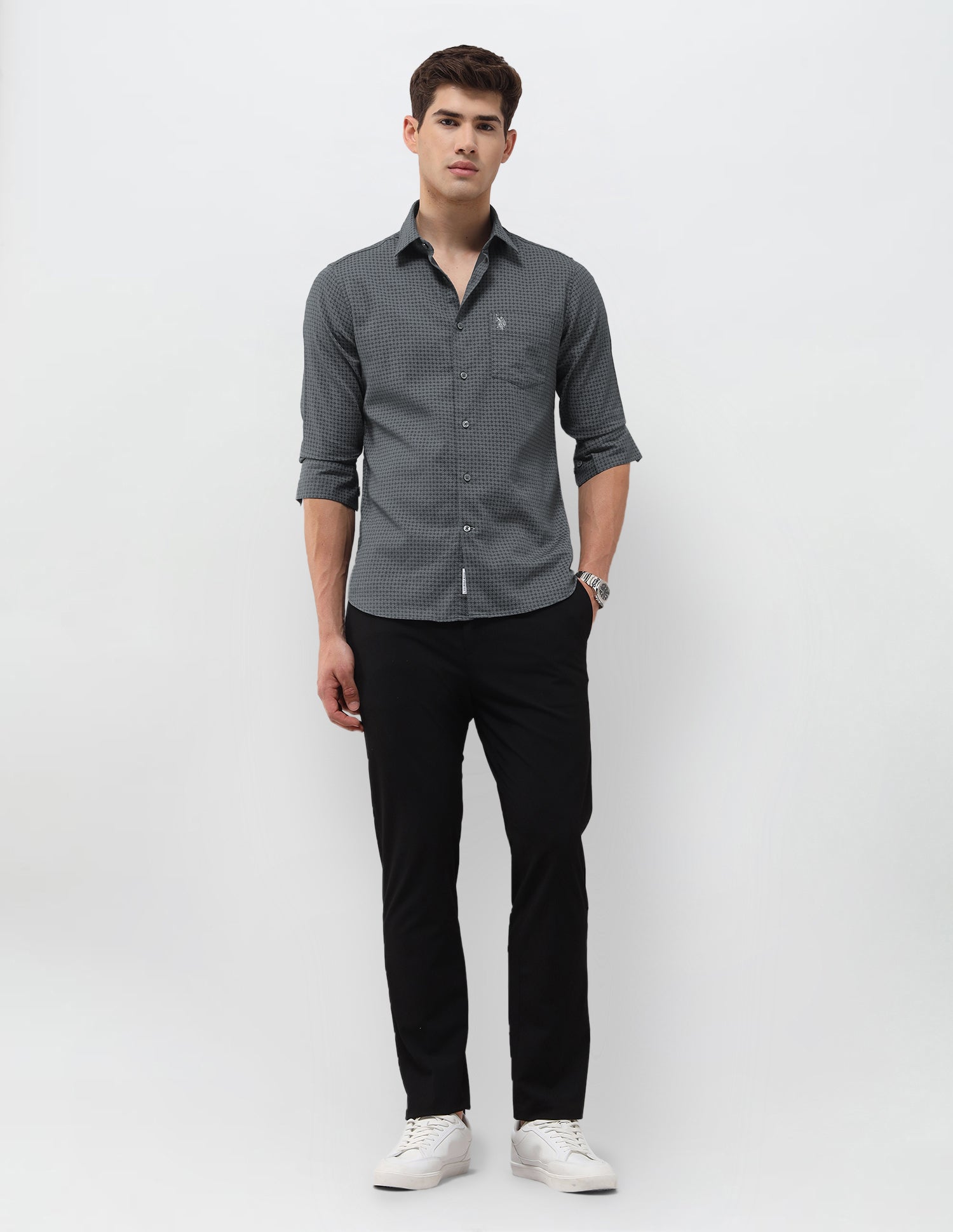 Geometric Printed Dobby Shirt Dark Grey - U.S. Polo Assn. India | Large