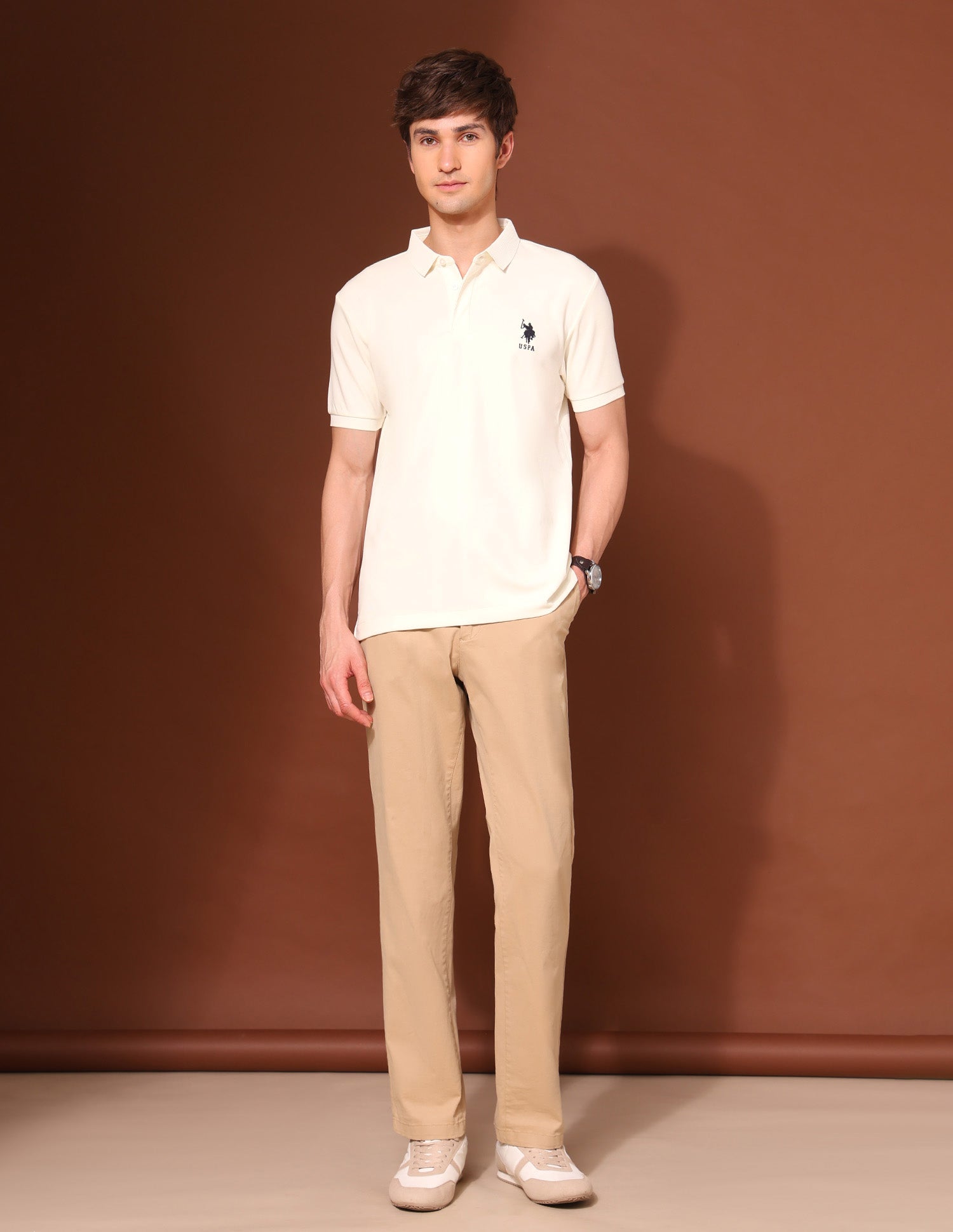Slim Fit Work And Wander Polo Shirt Off White - U.S. Polo Assn. India | Large