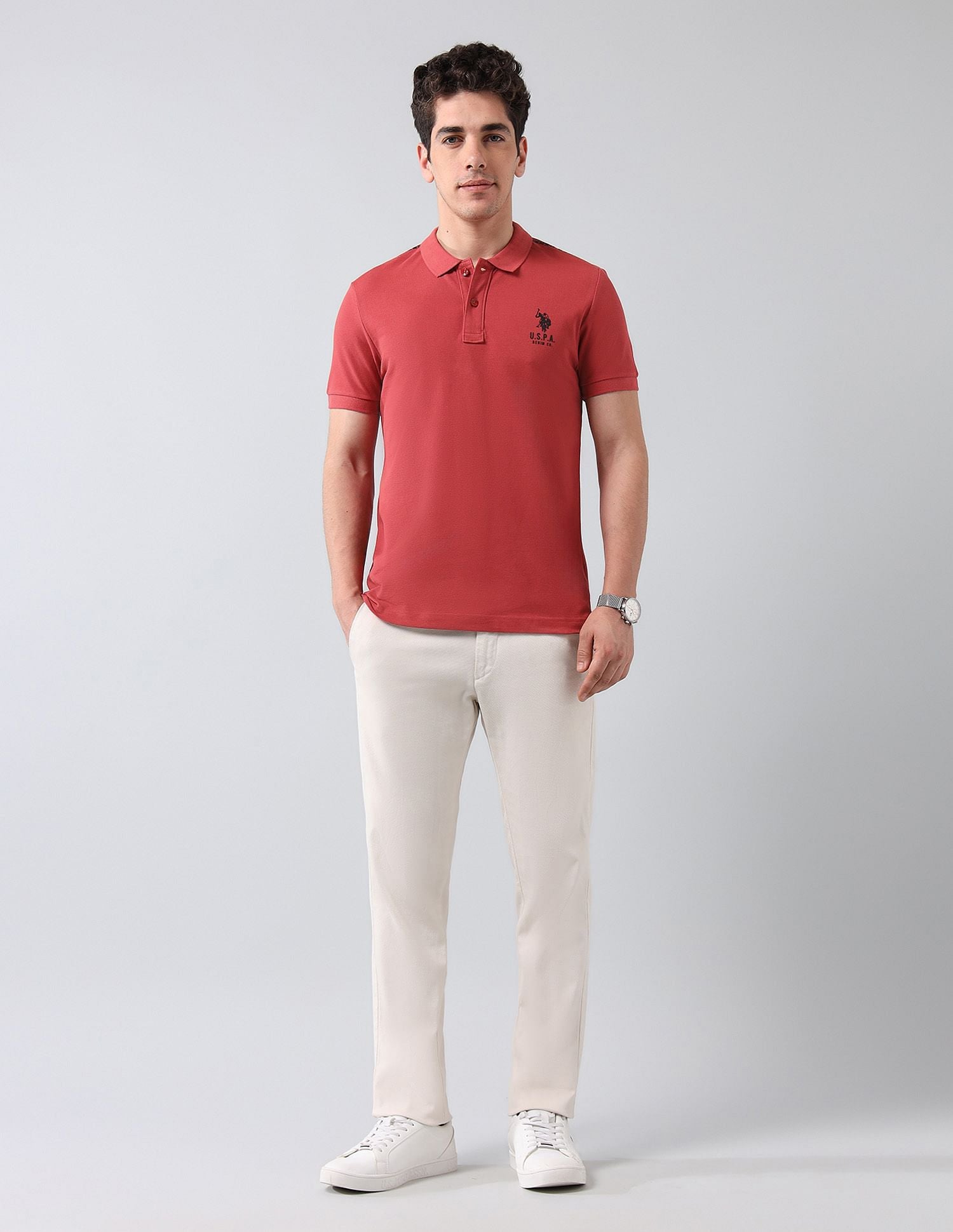 Muscle Fit Pure Cotton Polo Shirt Red - U.S. Polo Assn. India | Large