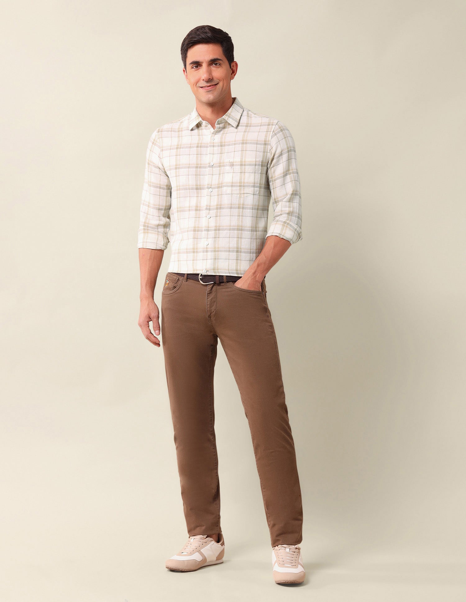 Plaid Checked Tailored Fit Shirt Beige - U.S. Polo Assn. India | Large