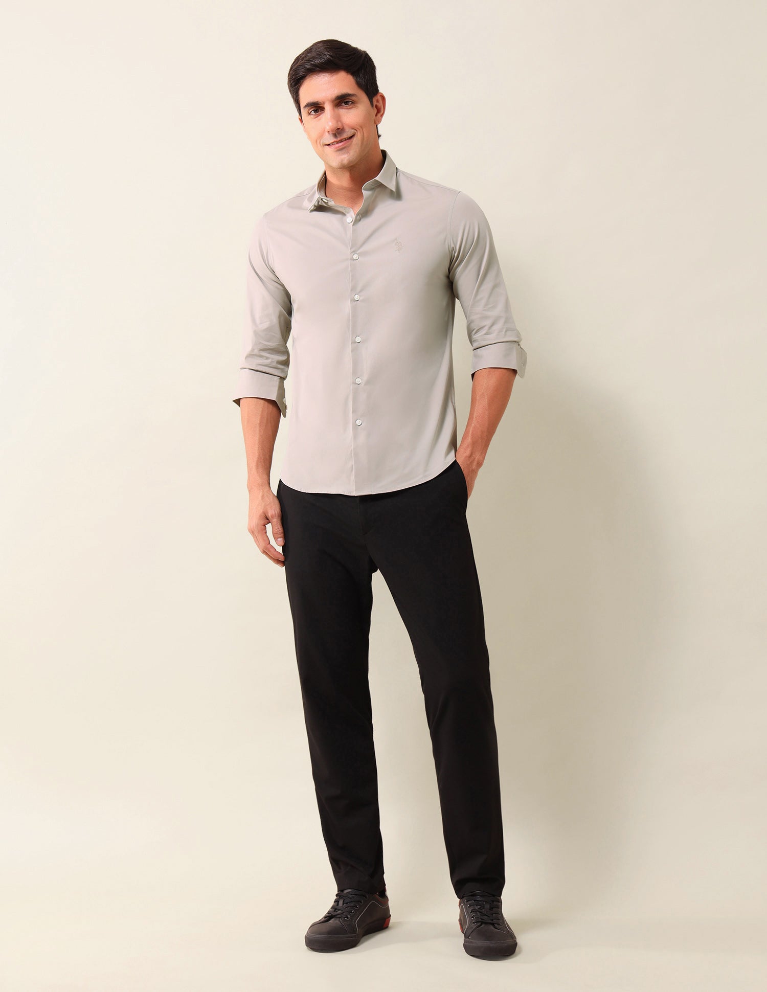 Solid Tailored Fit Shirt Light Beige - U.S. POLO ASSN. | Large