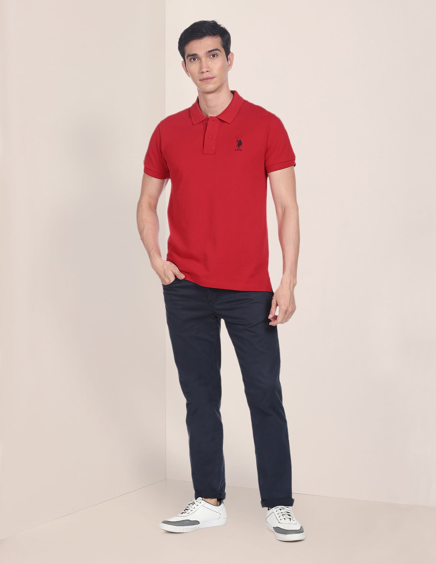 Brand Tape Solid Cotton Polo Shirt Red - U.S. Polo Assn. India | Large