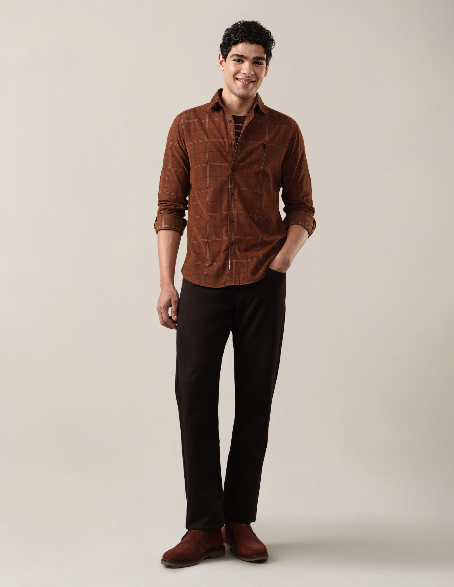 Corduroy Windowpane Checked Shirt Rust - U.S. Polo Assn. India | Large