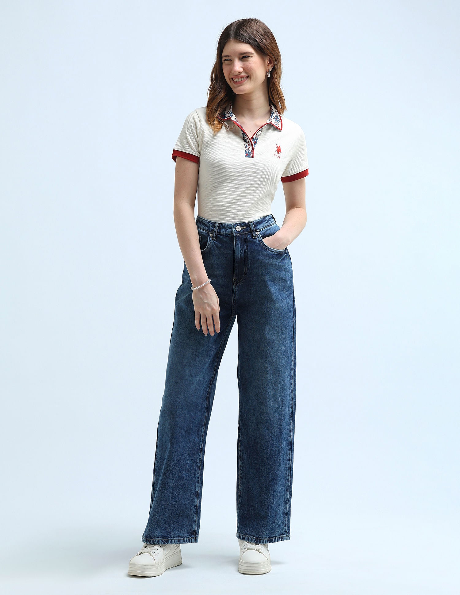 High Rise Wide Leg Jeans Blue - U.S. Polo Assn. India | Large
