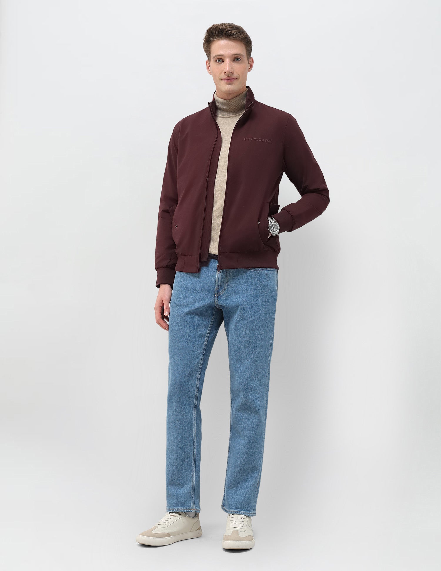 Regular Fit Solid Casual Jacket Wine - U.S. Polo Assn. India | Large