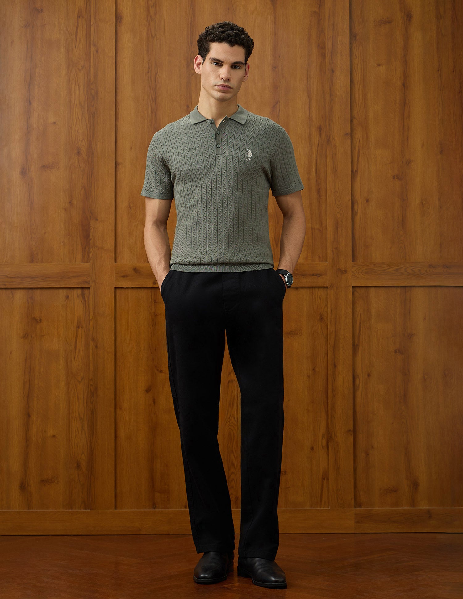 Patterned Knit Equestrian Aisle Theater Polo Shirt Light Green - U.S. POLO ASSN. | Large