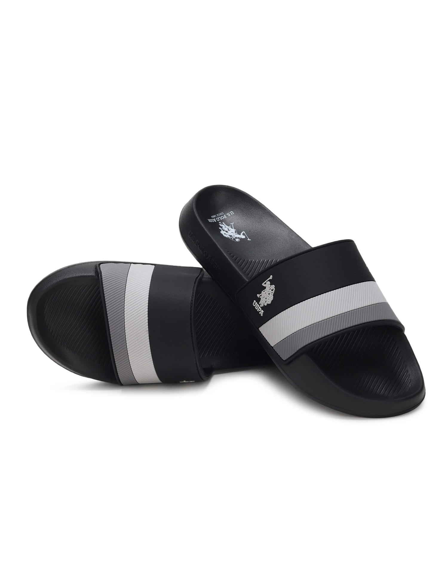 Striped PVC Conex 4.0 Slides Black - U.S. Polo Assn. India | Large