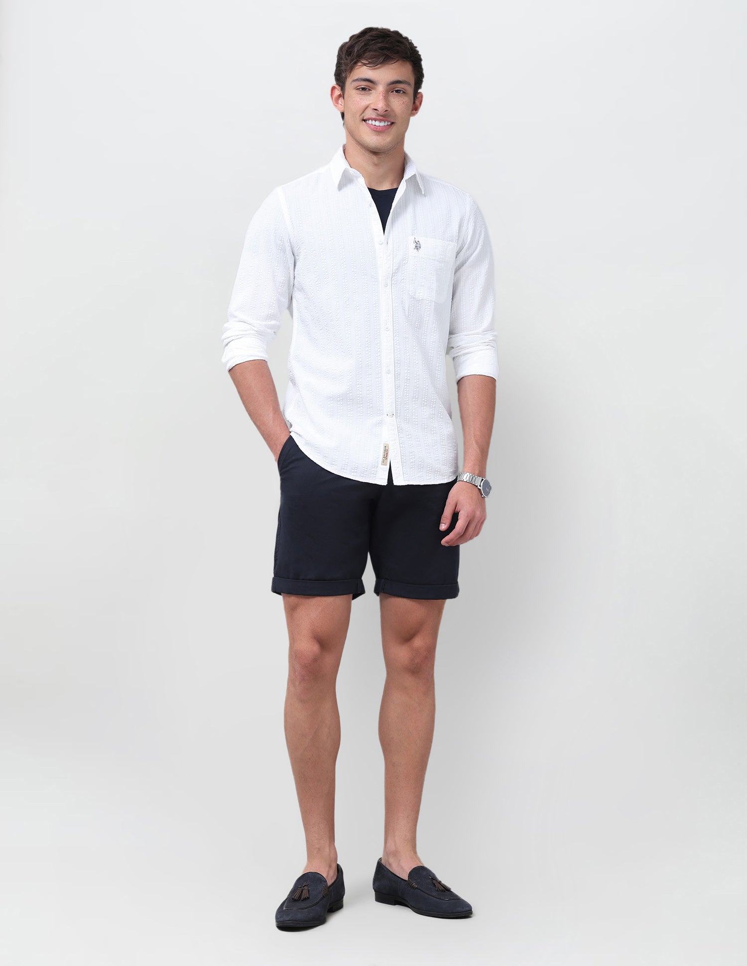 Textured Regular Fit Shirt White - U.S. Polo Assn. India | Large