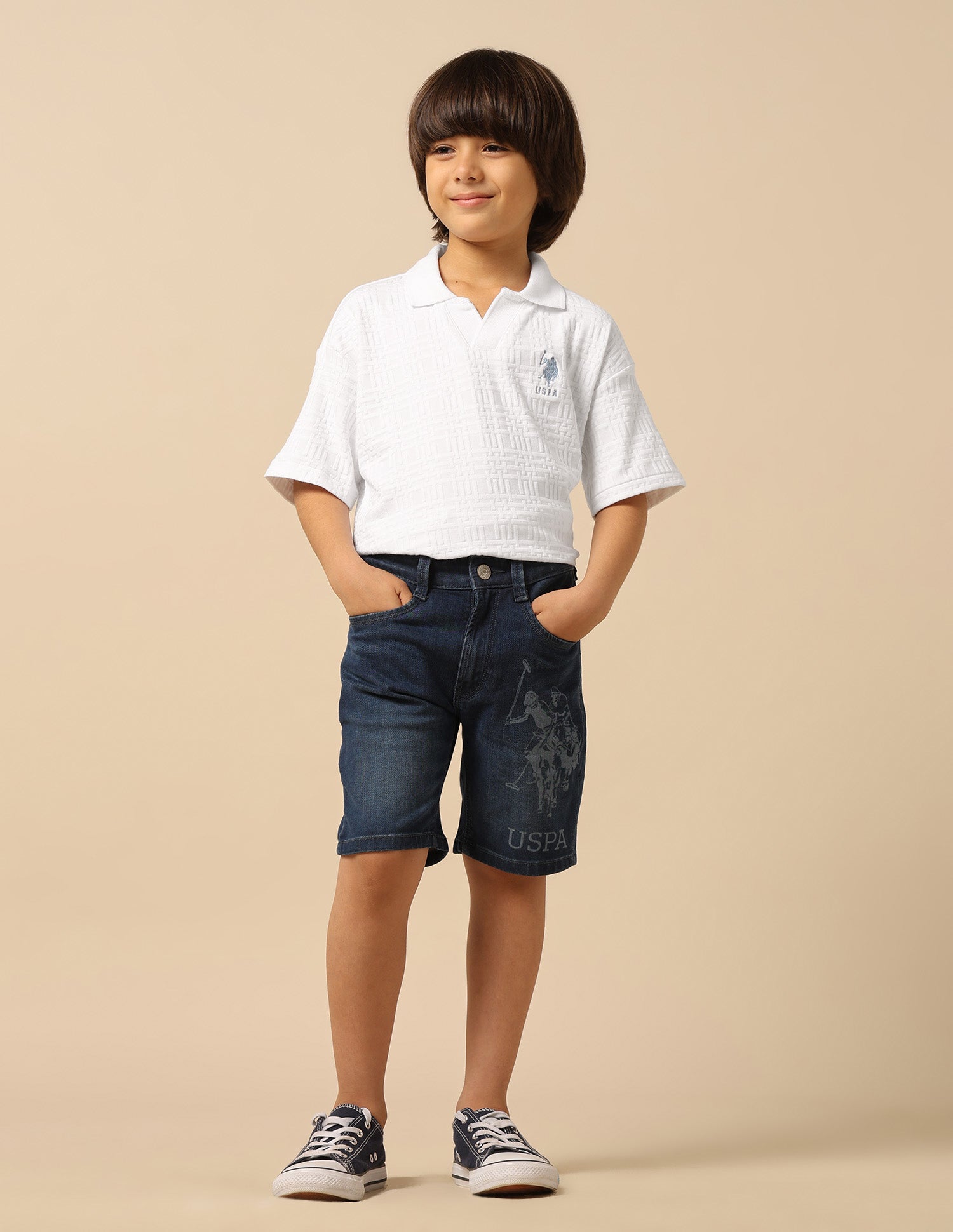 Boys Textured Boxy Fit Polo Shirt White - U.S. POLO ASSN. | Large