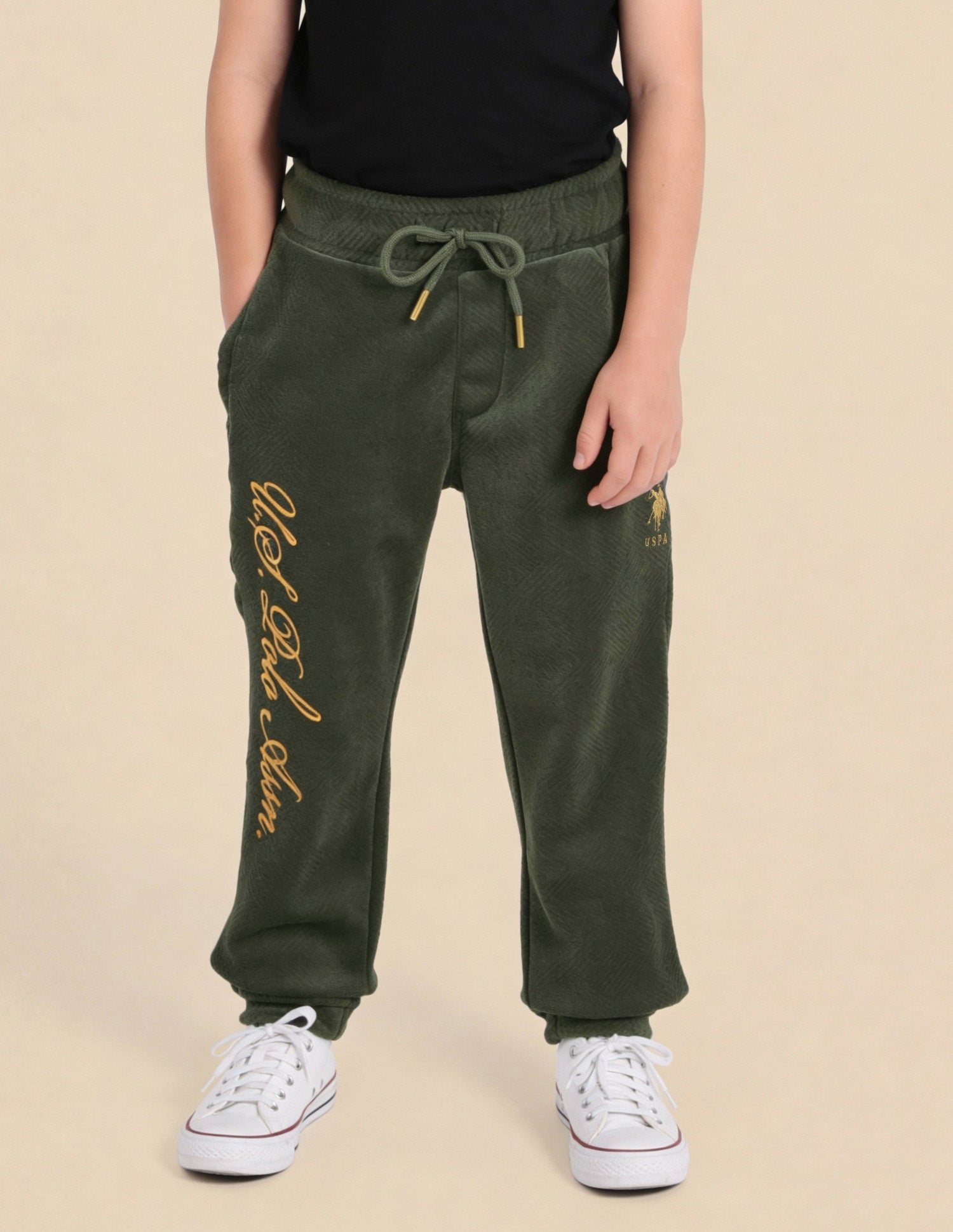 Boys Brand Embroidered Regular Fit Joggers Olive - U.S. Polo Assn. India | Large