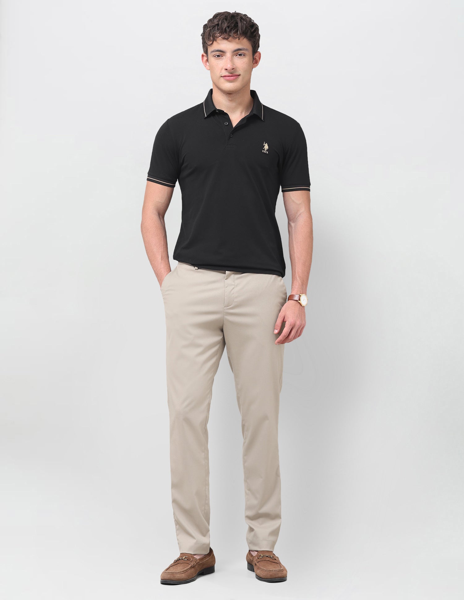 Solid Slim Fit Polo Shirt Black - U.S. Polo Assn. India | Large