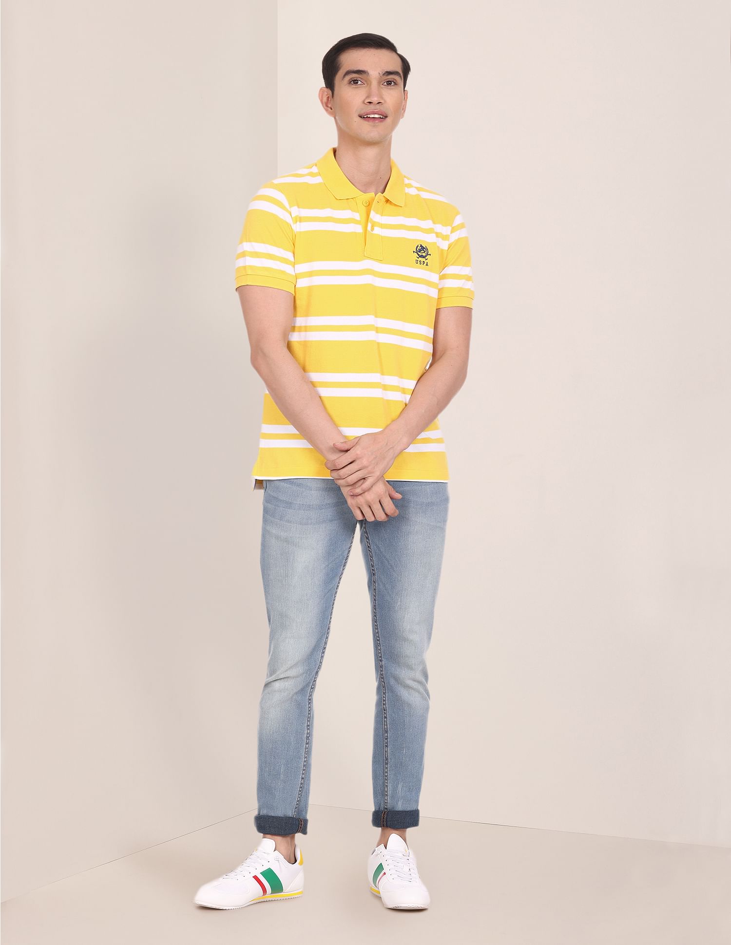 Horizontal Stripe Cotton Polo Shirt Yellow - U.S. POLO ASSN. | Large