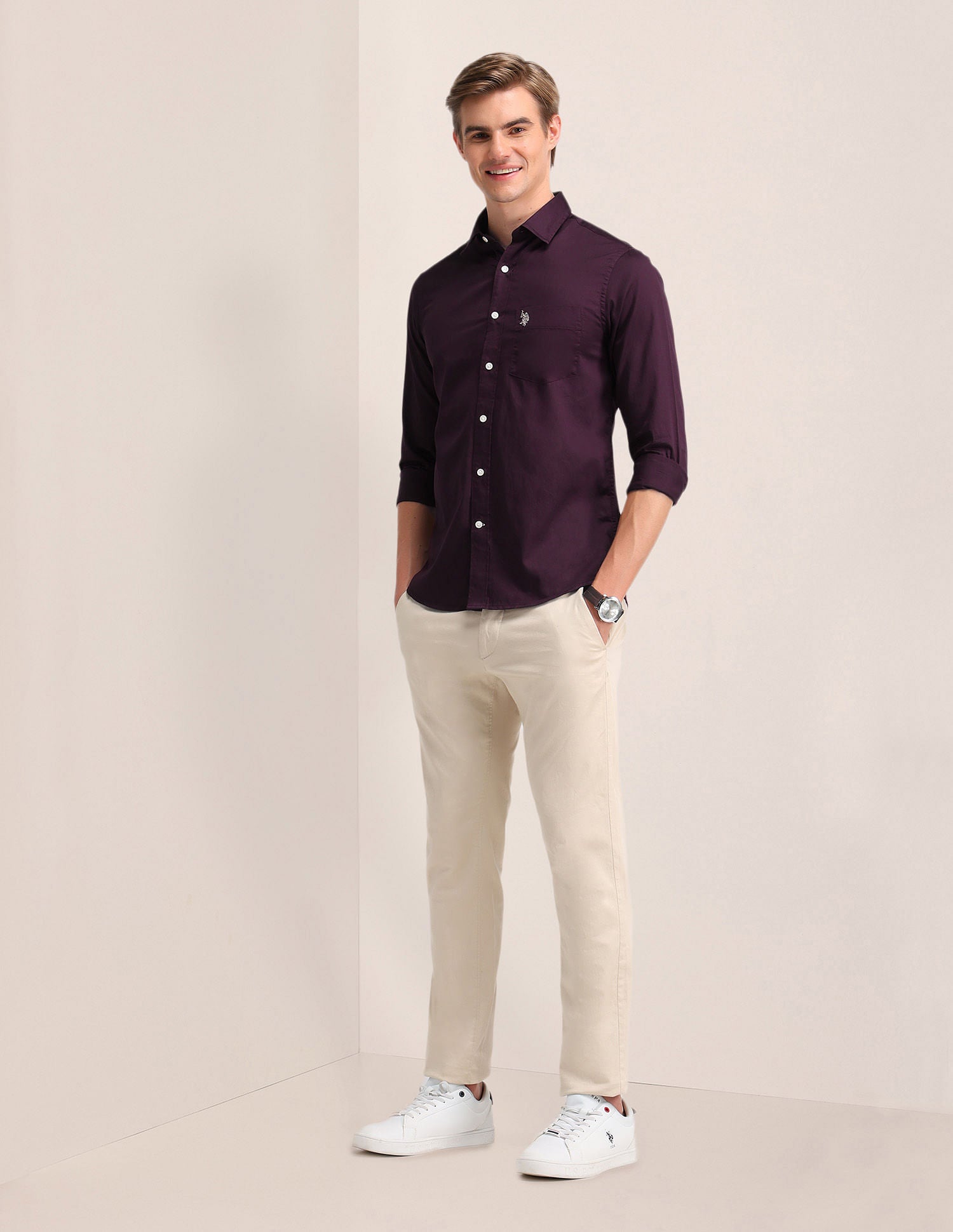 Solid Regular Fit Shirt Wine - U.S. Polo Assn. India | Large