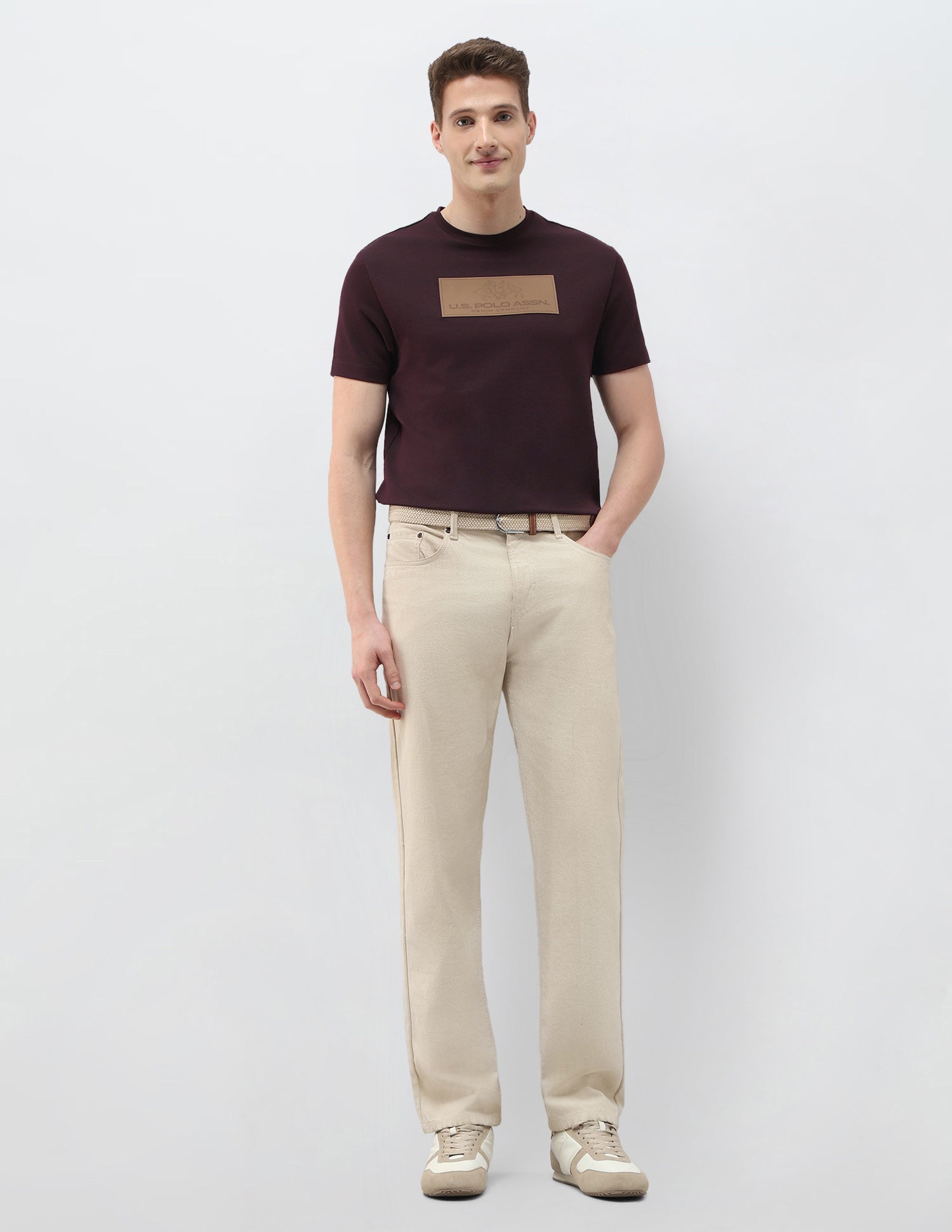 Black & Gold Brand Embossed Slim Fit T-Shirt Wine - U.S. Polo Assn. India | Large