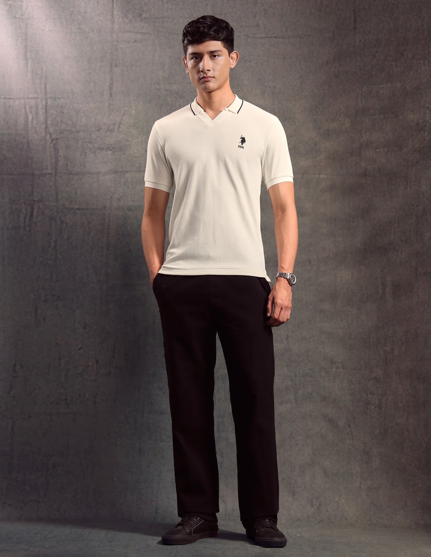 Textured Regular Fit Polo shirt Off White - U.S. POLO ASSN. | Large