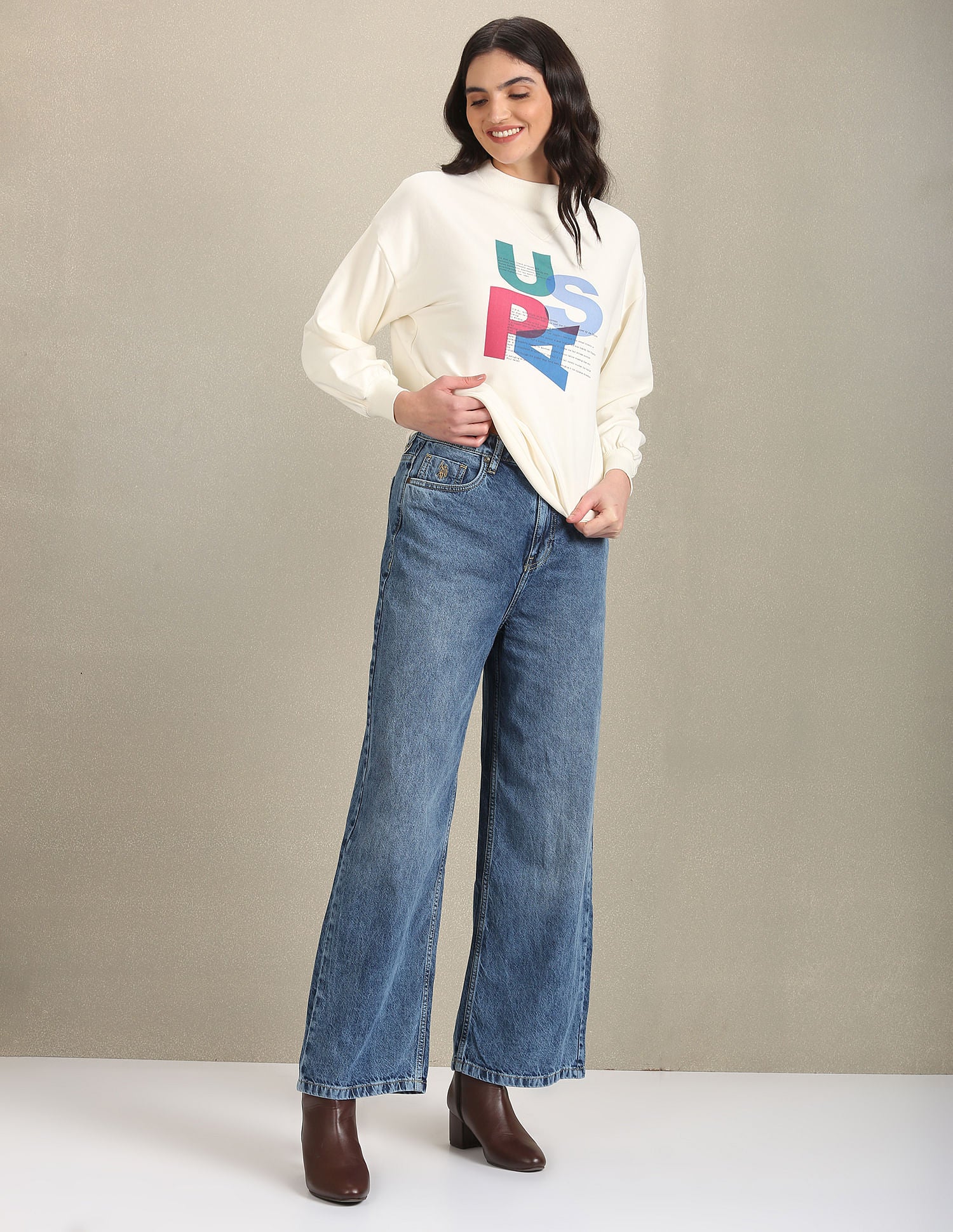 Mock Neck Brand Print Sweatshirt White - U.S. POLO ASSN. | Large