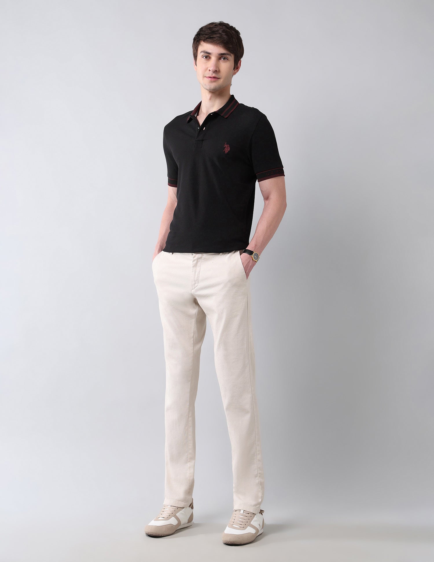 Solid Pure Cotton Black Label Polo Shirt Black - U.S. Polo Assn. India | Large