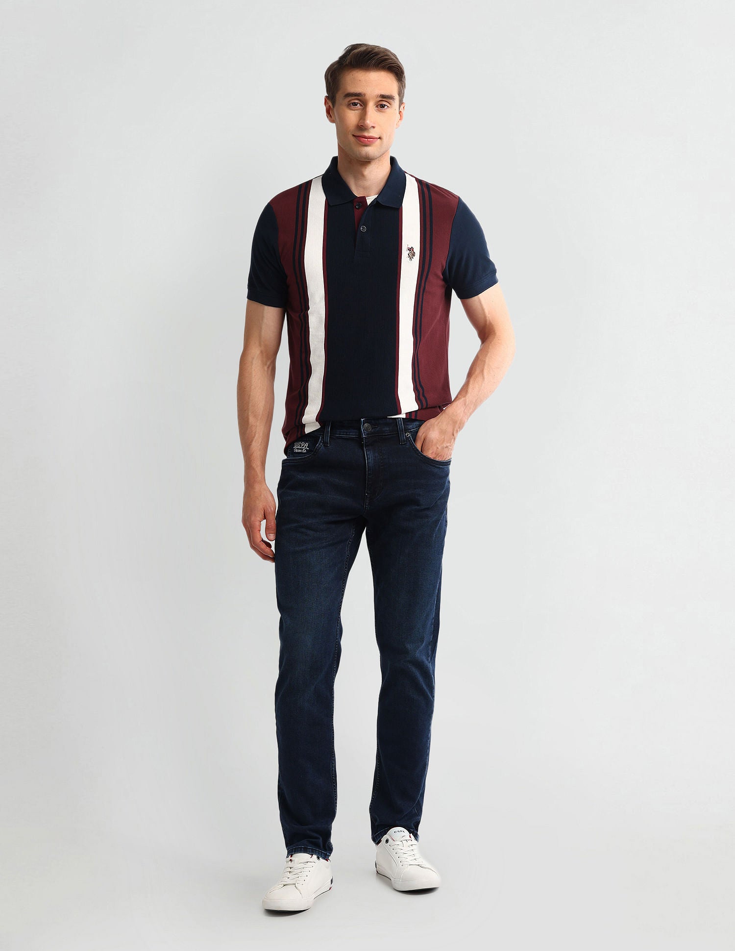 Muscle Fit Striped Polo Shirt White - U.S. POLO ASSN. | Large