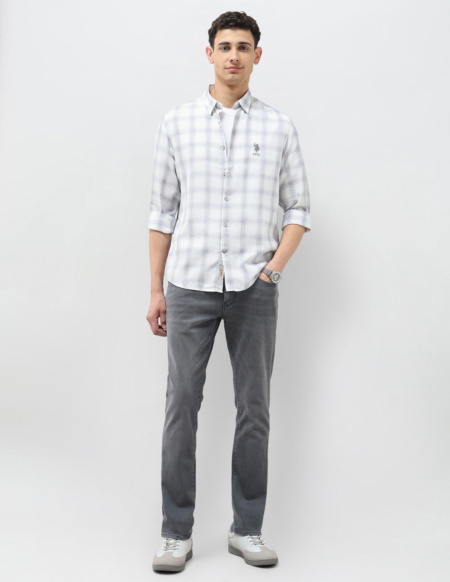 Tartan Checked Monochrome Shirt Grey - U.S. POLO ASSN. | Large