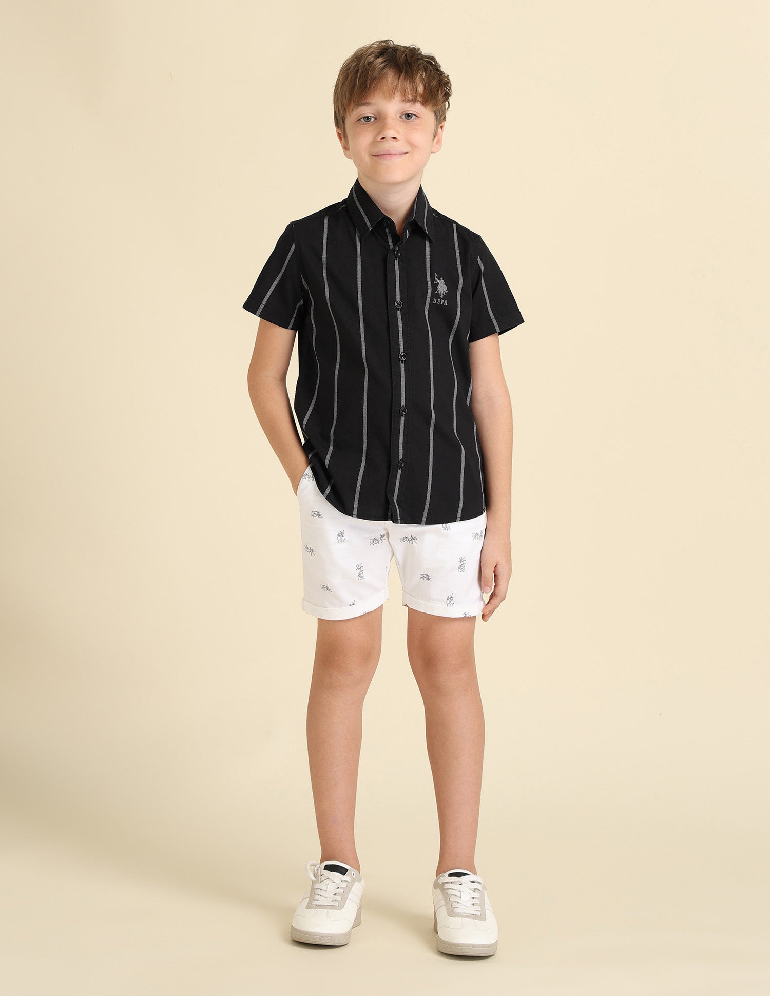 Boys Vertical Striped Regular Fit Shirt Black - U.S. POLO ASSN. | Large