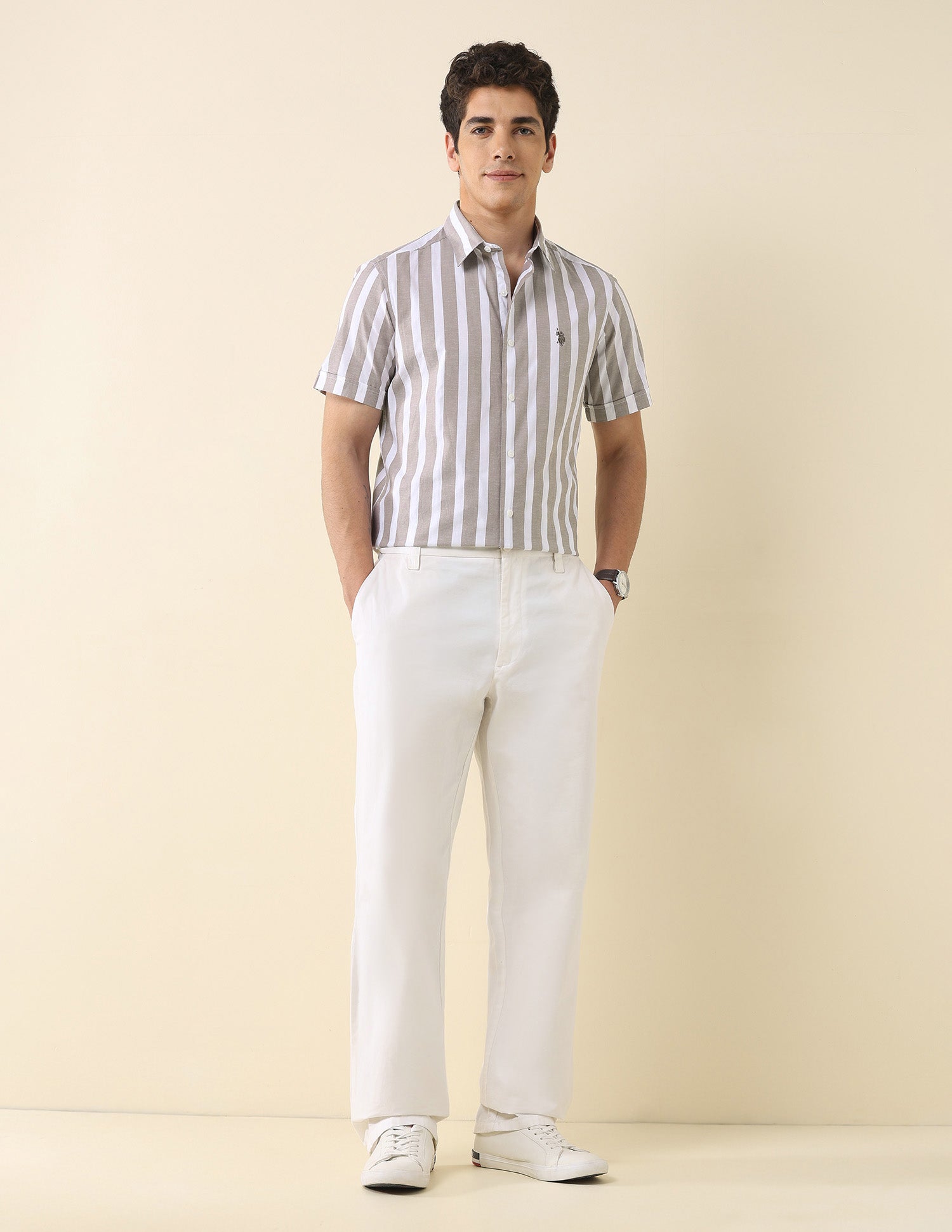 Vertical Striped Tailored Fit Shirt Choco - U.S. Polo Assn. India | Large