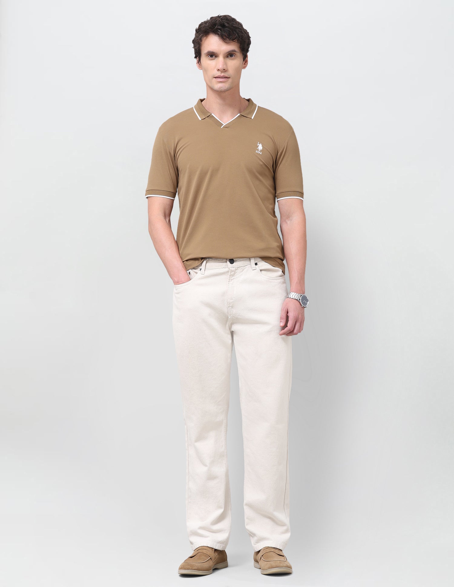 Solid Slim Fit Polo Shirt Brown - U.S. Polo Assn. India | Large