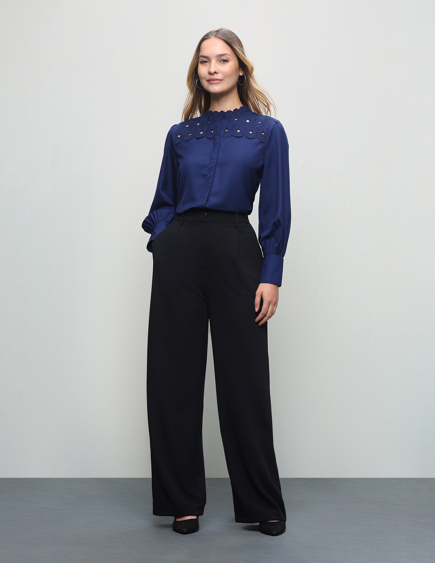 Pleated Wide Leg Fit Trousers Black - U.S. Polo Assn. India | Large
