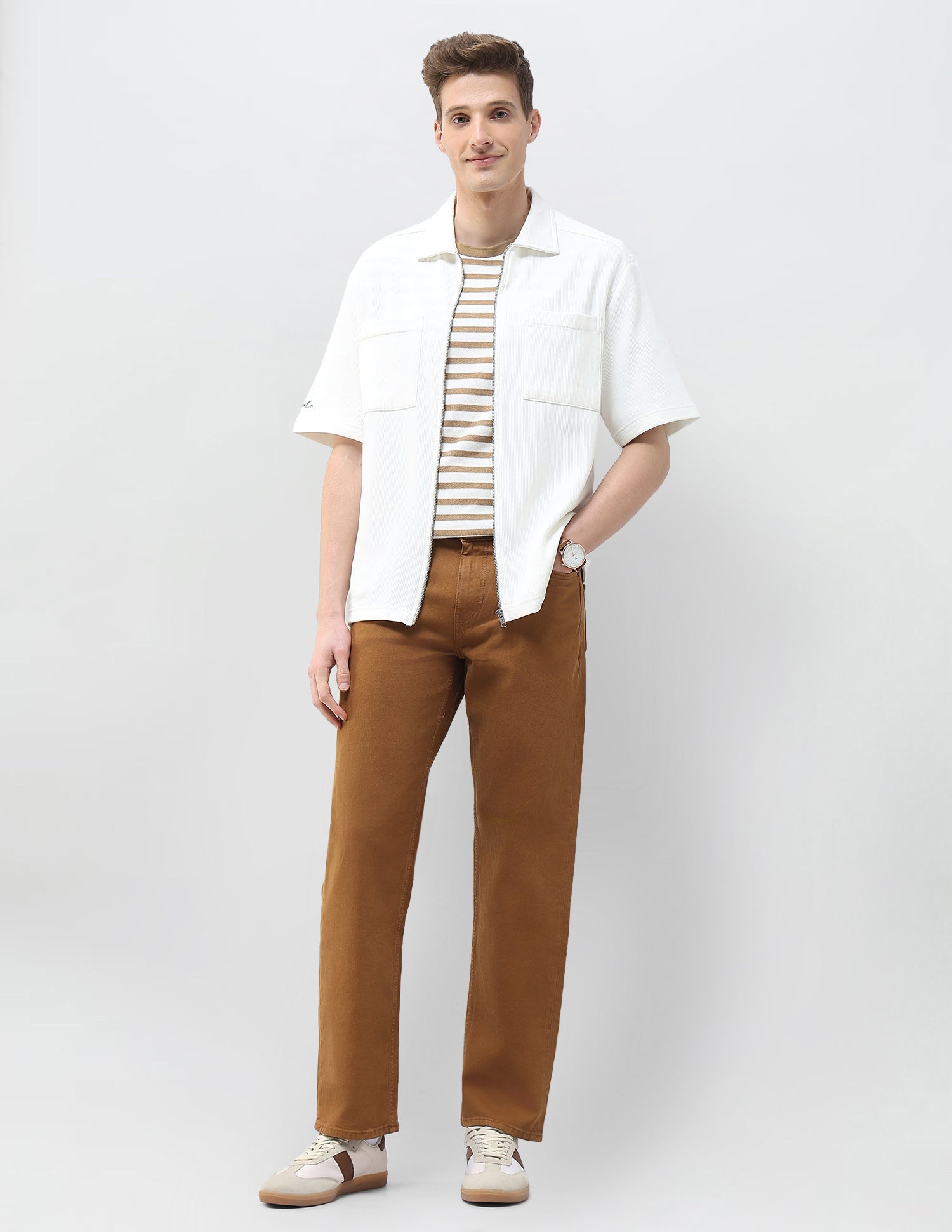 Slim Fit Knitted Zipper Shirt White - U.S. Polo Assn. India | Large