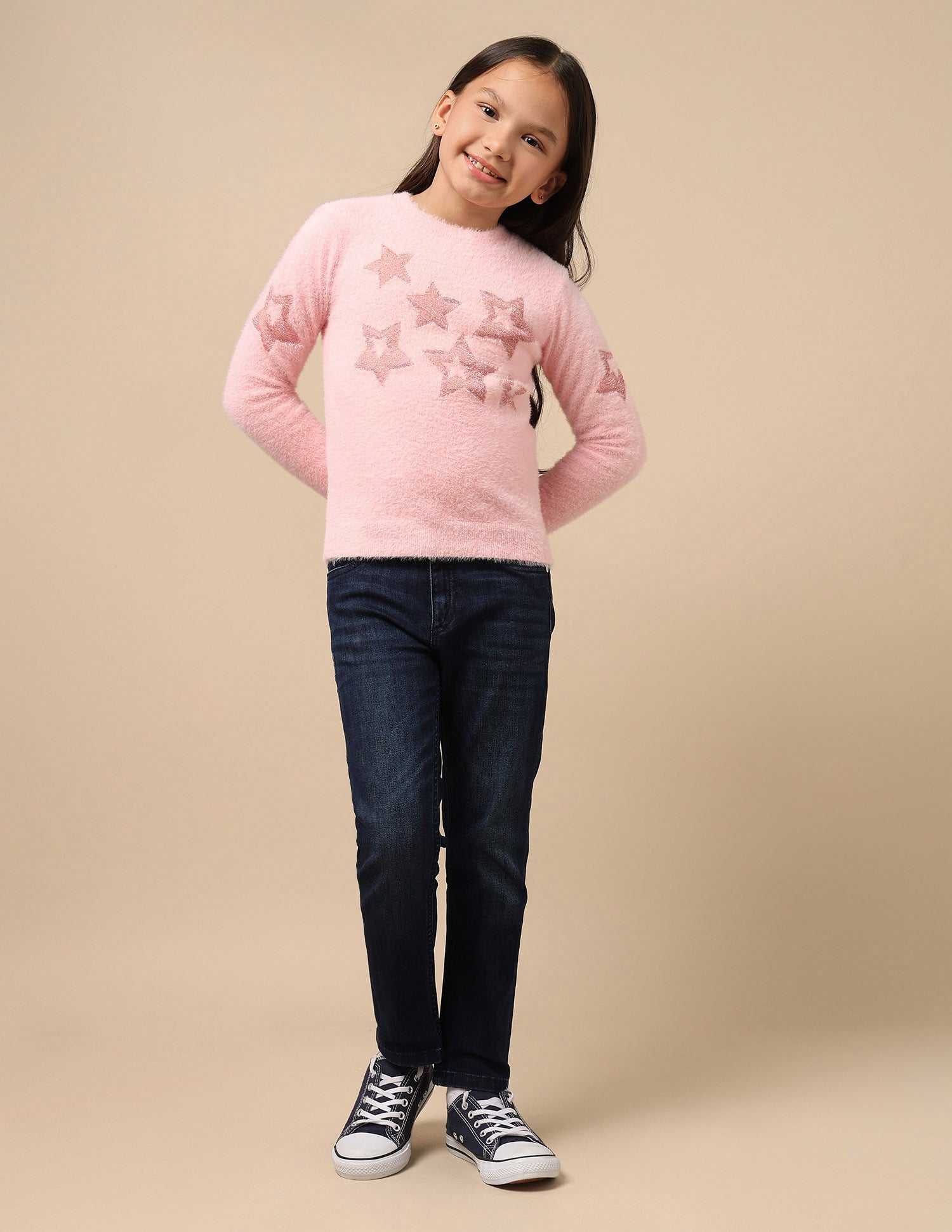 Girls Patterned Knit Pullover Sweater Pink - U.S. POLO ASSN. | Large