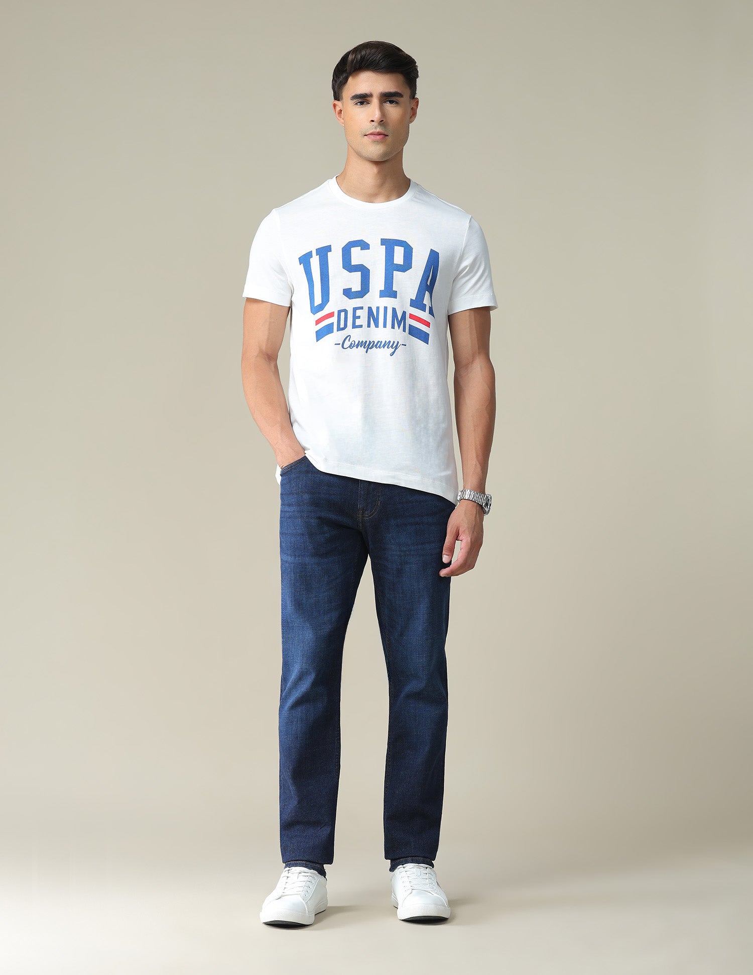 Typographic Print Cotton T-Shirt Ivory - U.S. POLO ASSN. | Large