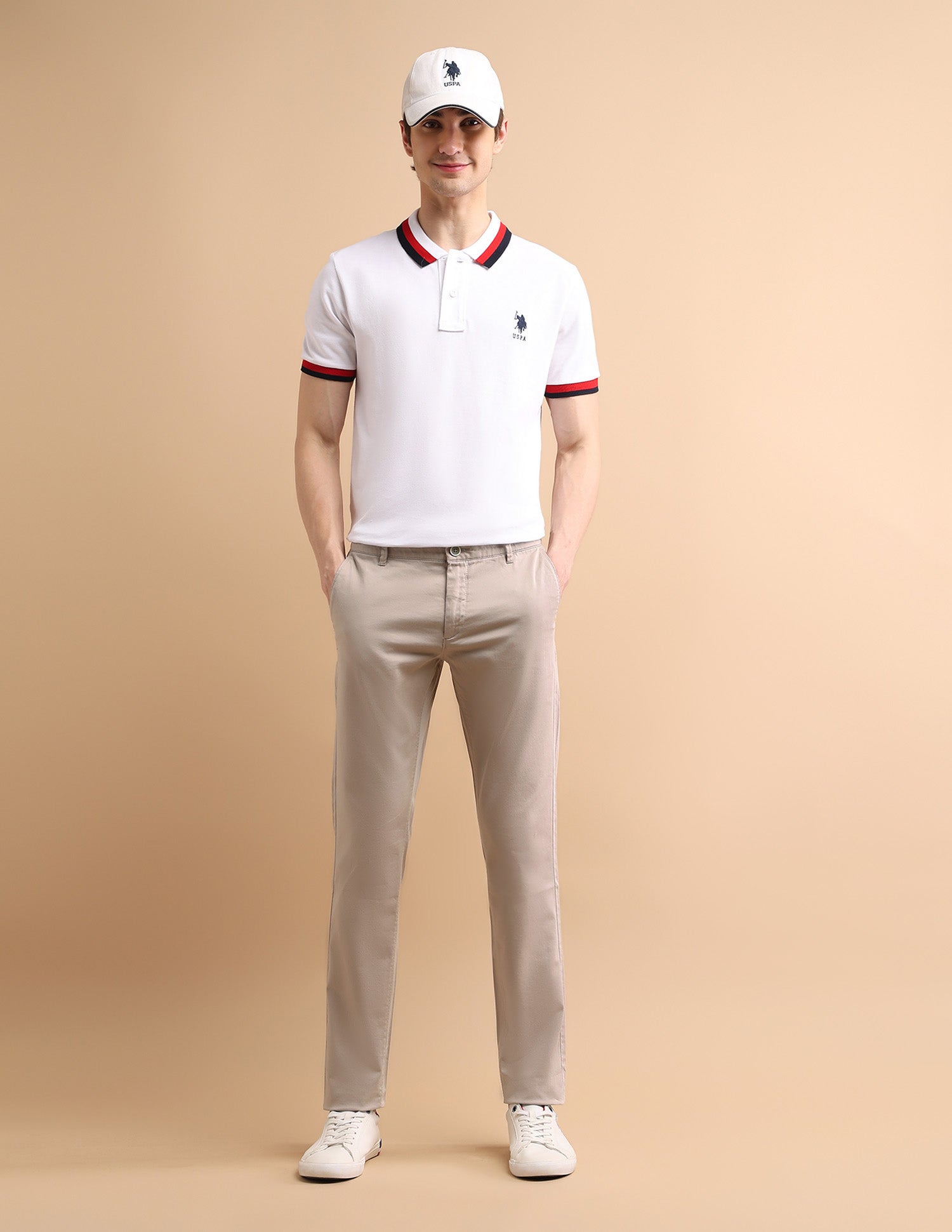Denver Slim Fit Cotton Stretch Solid Signature Chinos Stone - U.S. POLO ASSN. | Large