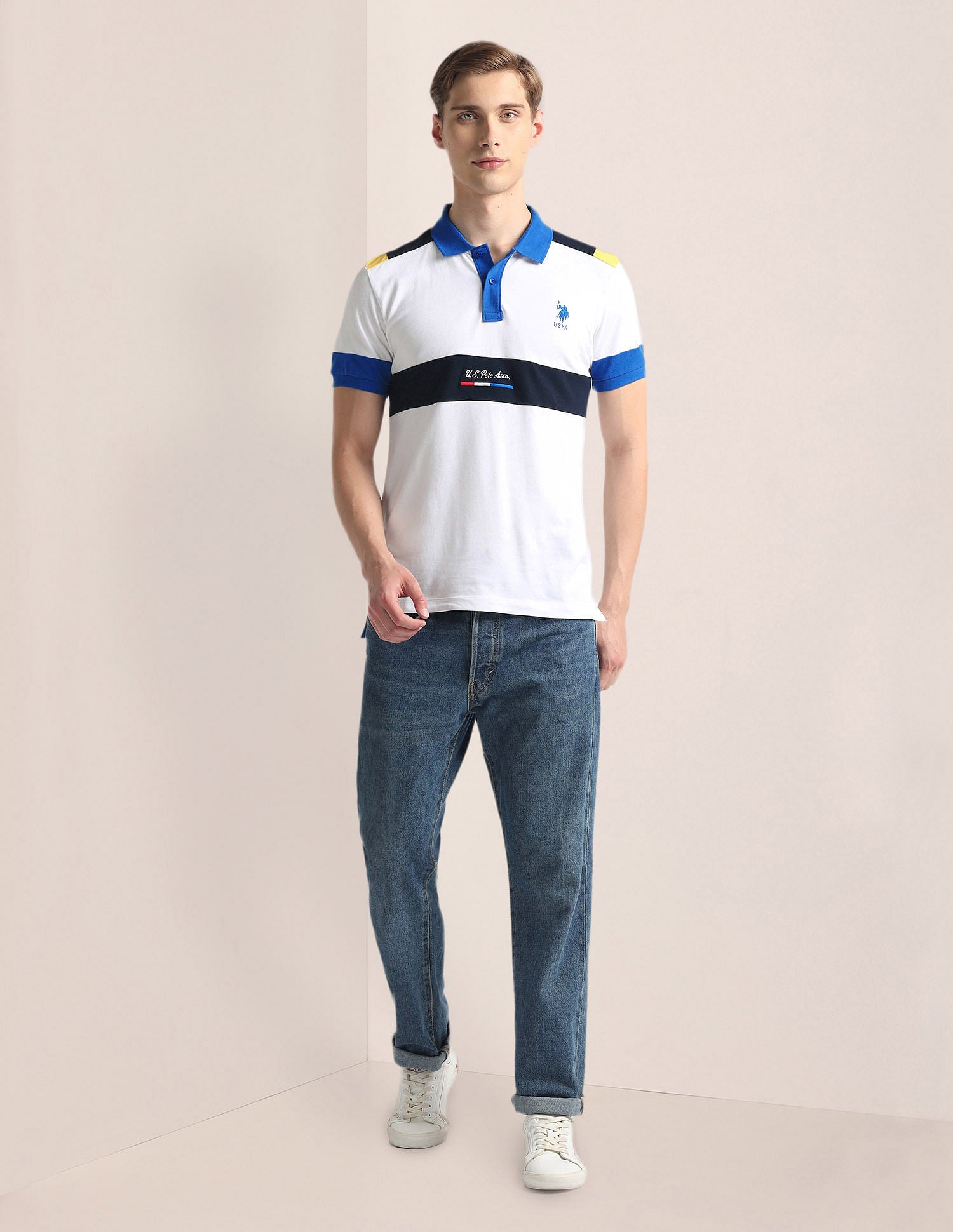 Colour Block Pique Polo Shirt White - U.S. Polo Assn. India | Large