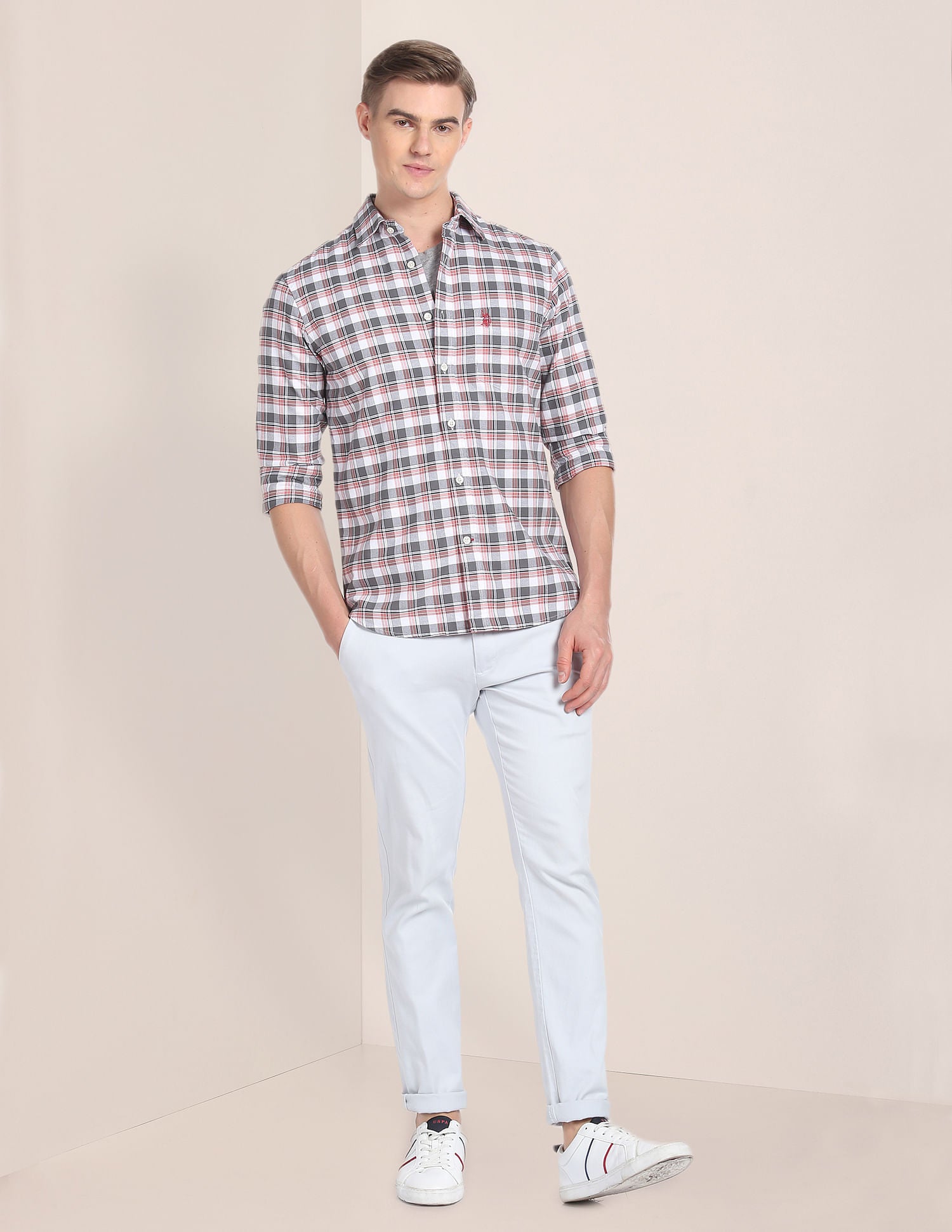 Tartan Check Cotton Shirt Grey and Rust - U.S. Polo Assn. India | Large
