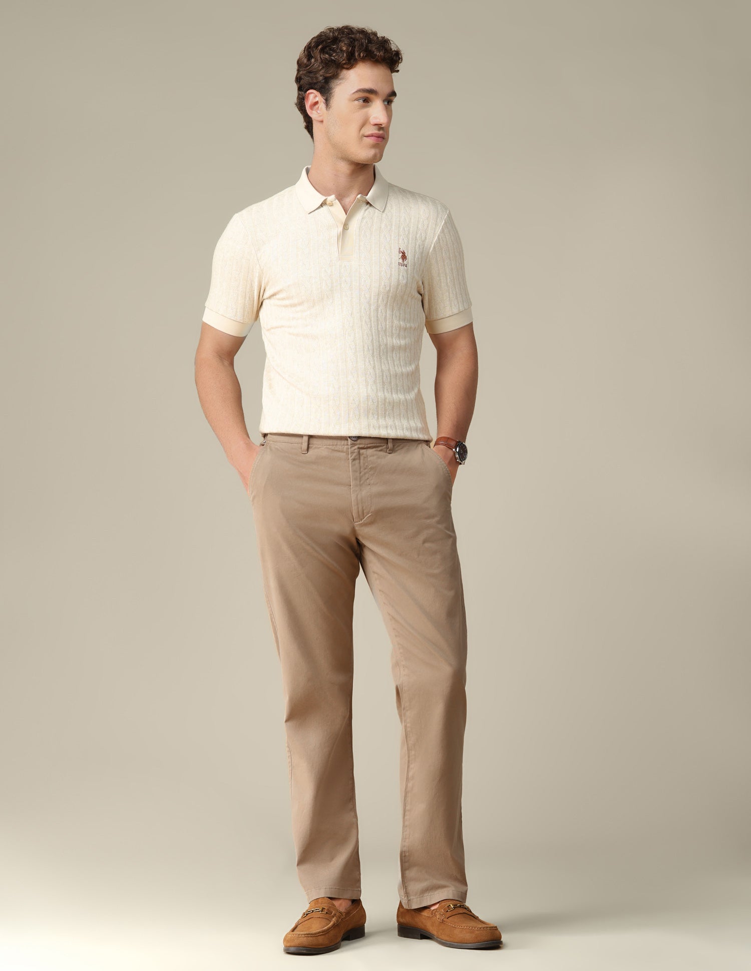 Riley straight fit Twill Trousers Tan - U.S. Polo Assn. India | Large