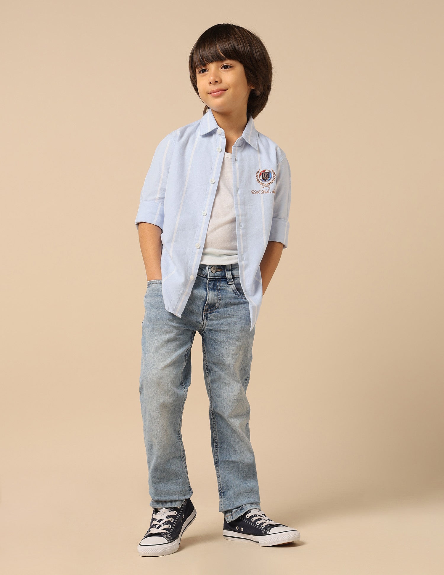 Boys Vertical Striped Oxford Shirt Blue - U.S. POLO ASSN. | Large