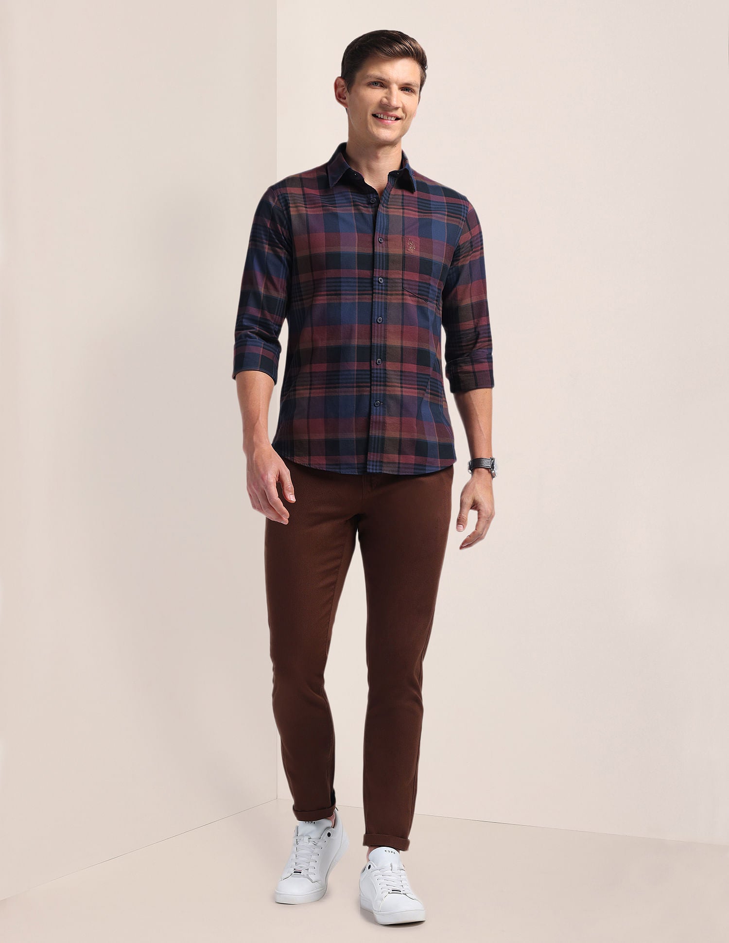 Tailored Plaid Check Shirt Wine - U.S. POLO ASSN. | Large