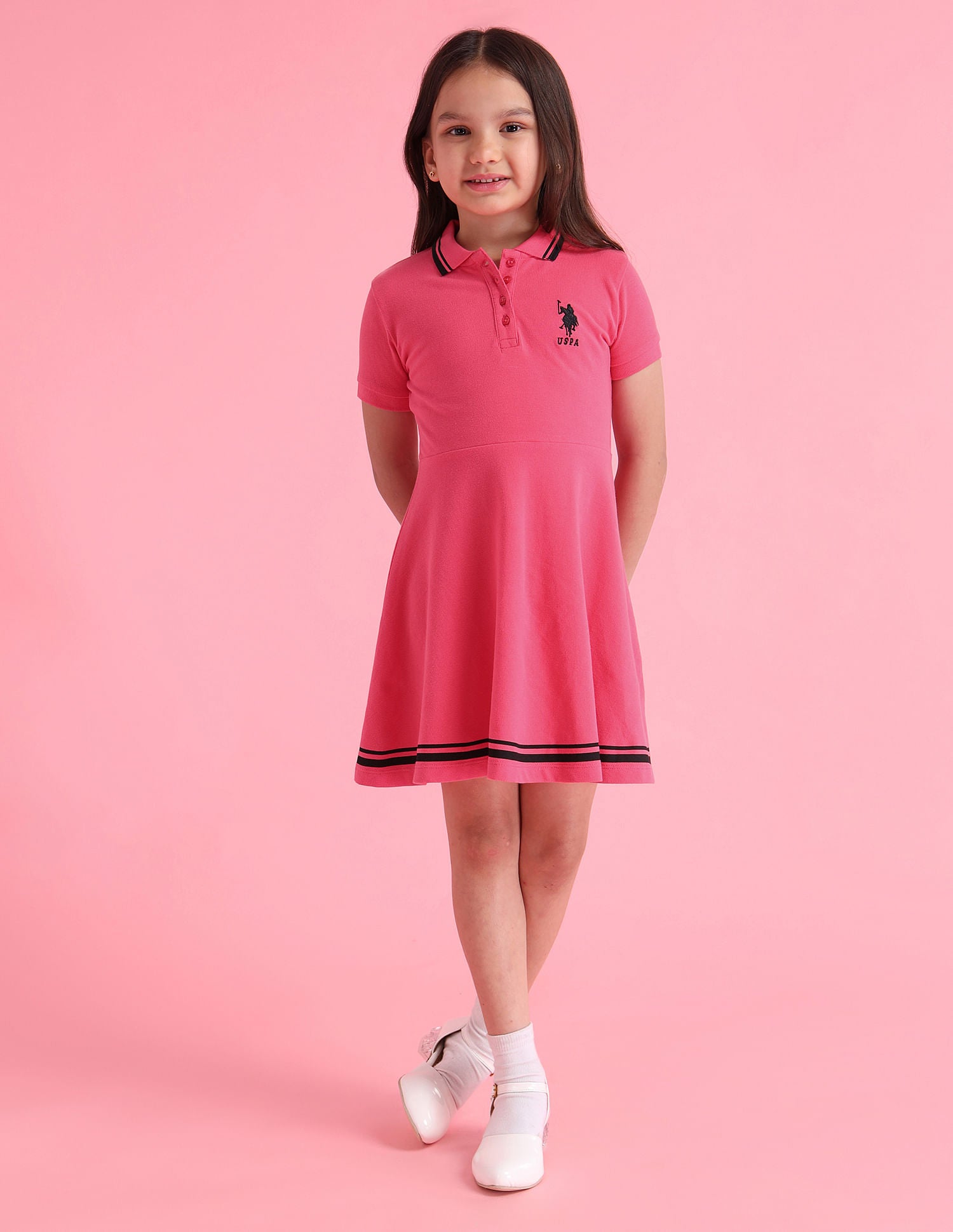 Girls Tipped Collar Polo Dress Rogue Pink - U.S. Polo Assn. India | Large